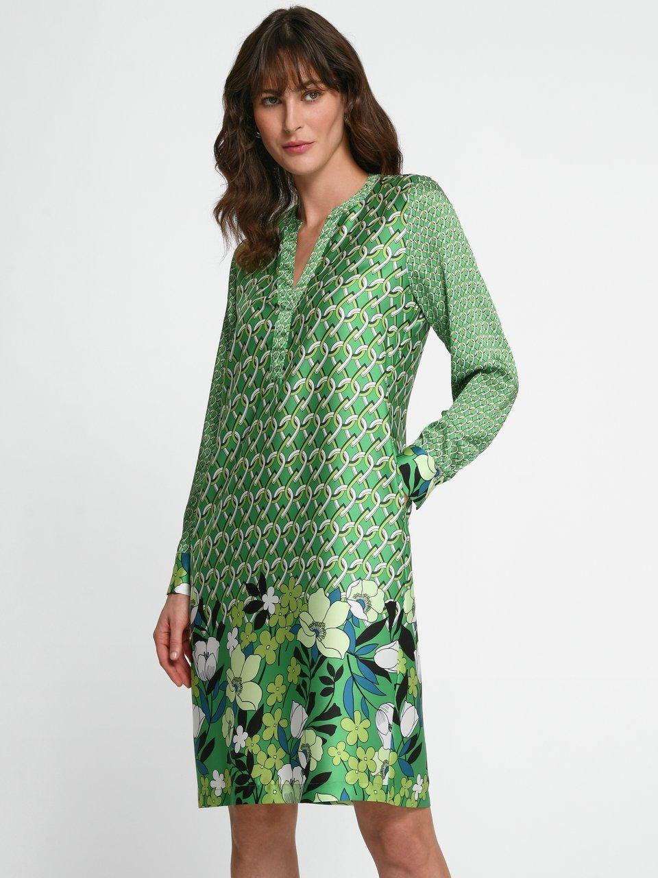 Peter Hahn - Kjole i glat twill af 100% polyester - Grøn/multicolor