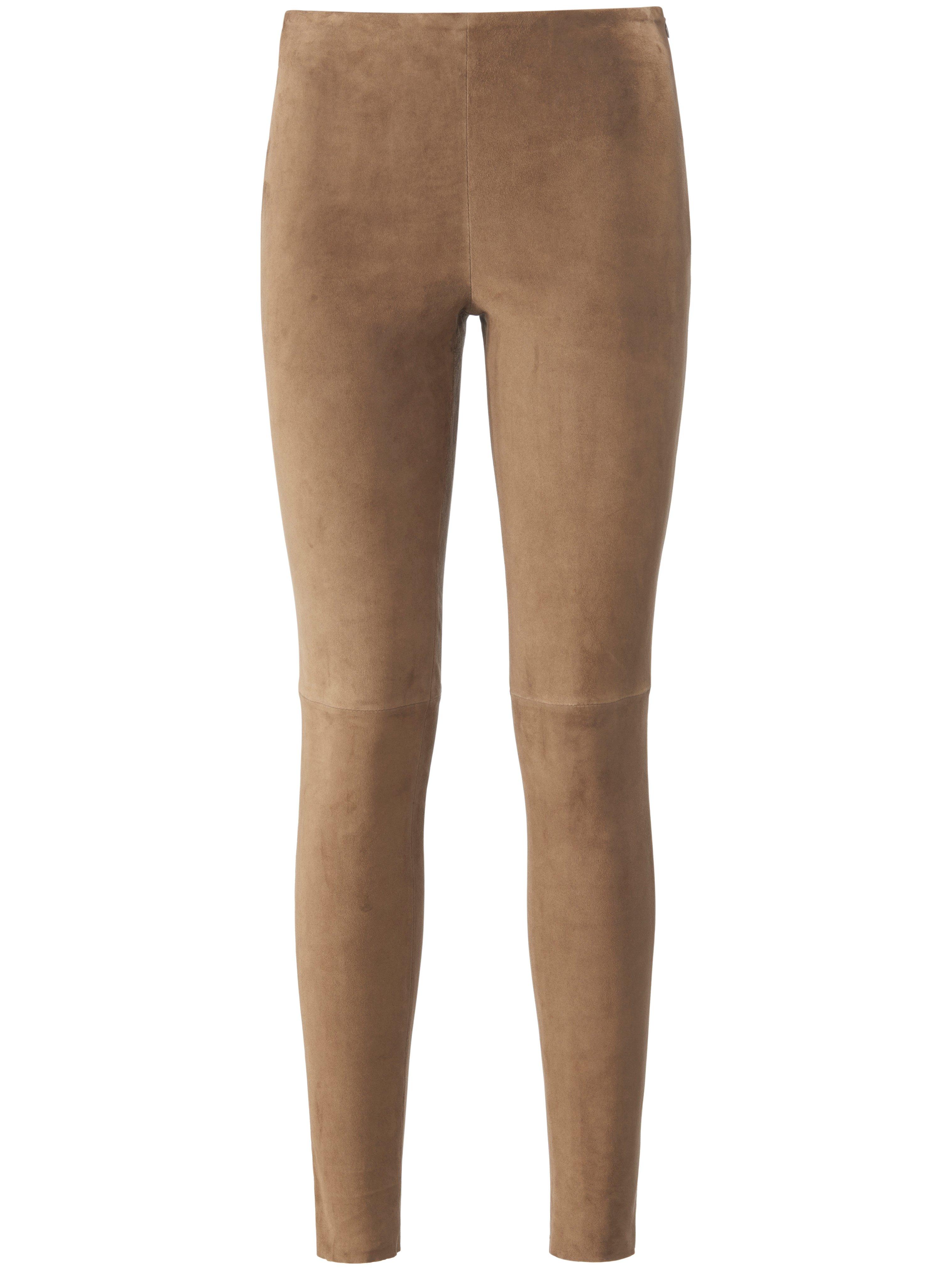 Leren broek fijn suedeleer in extra smal model Van portray berlin beige