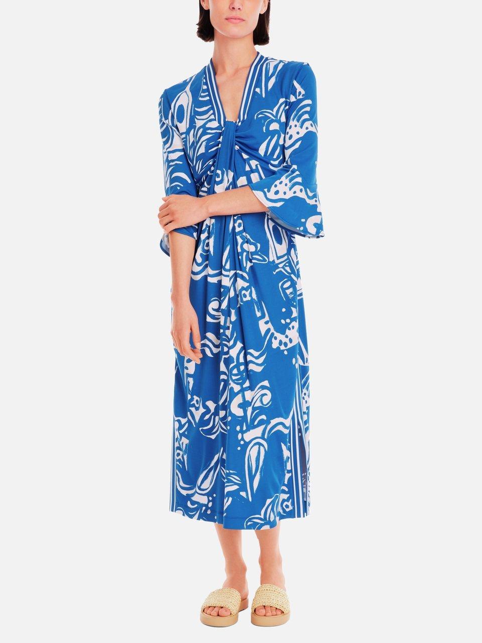 WHITE LABEL Knielange jurk met streepmotief en volantmouwen in bleu