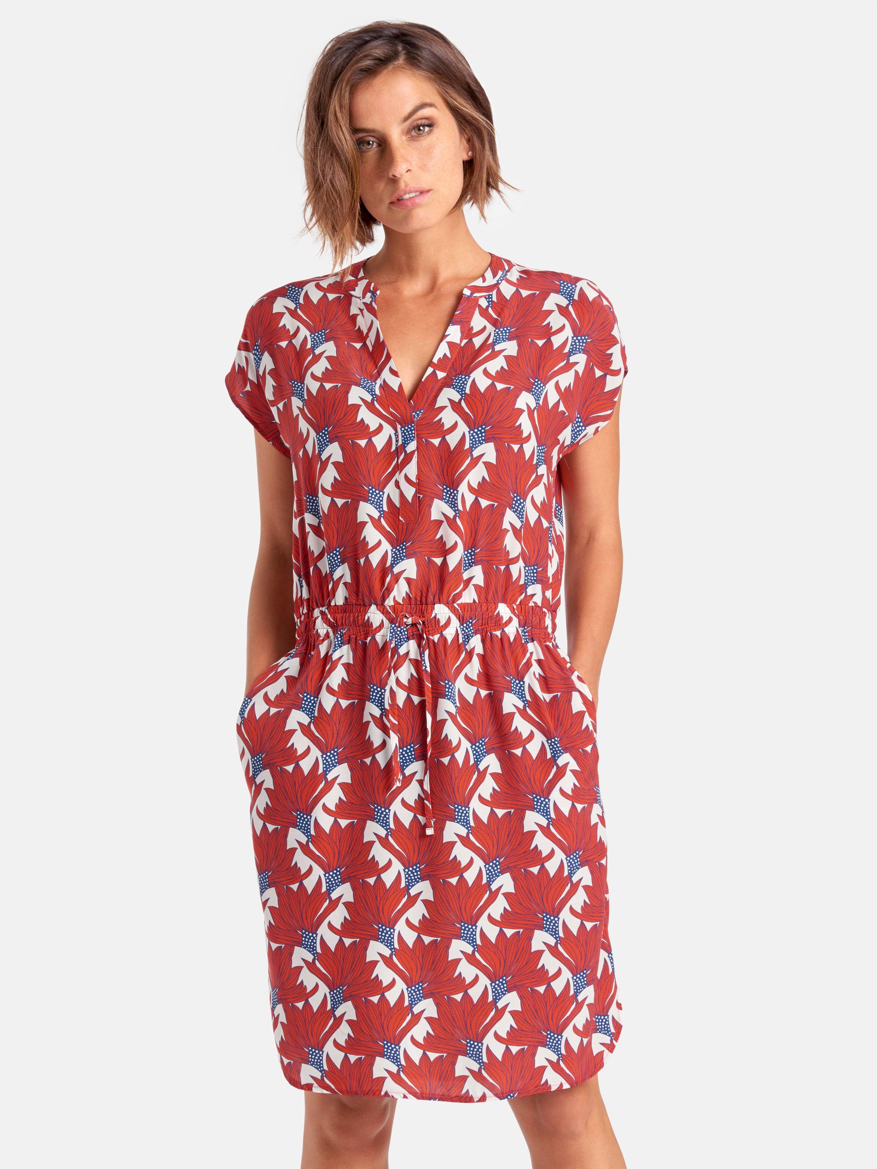 Peter Hahn Dress With Drop Shoulder And Floral Print Poppy Multicoloured 