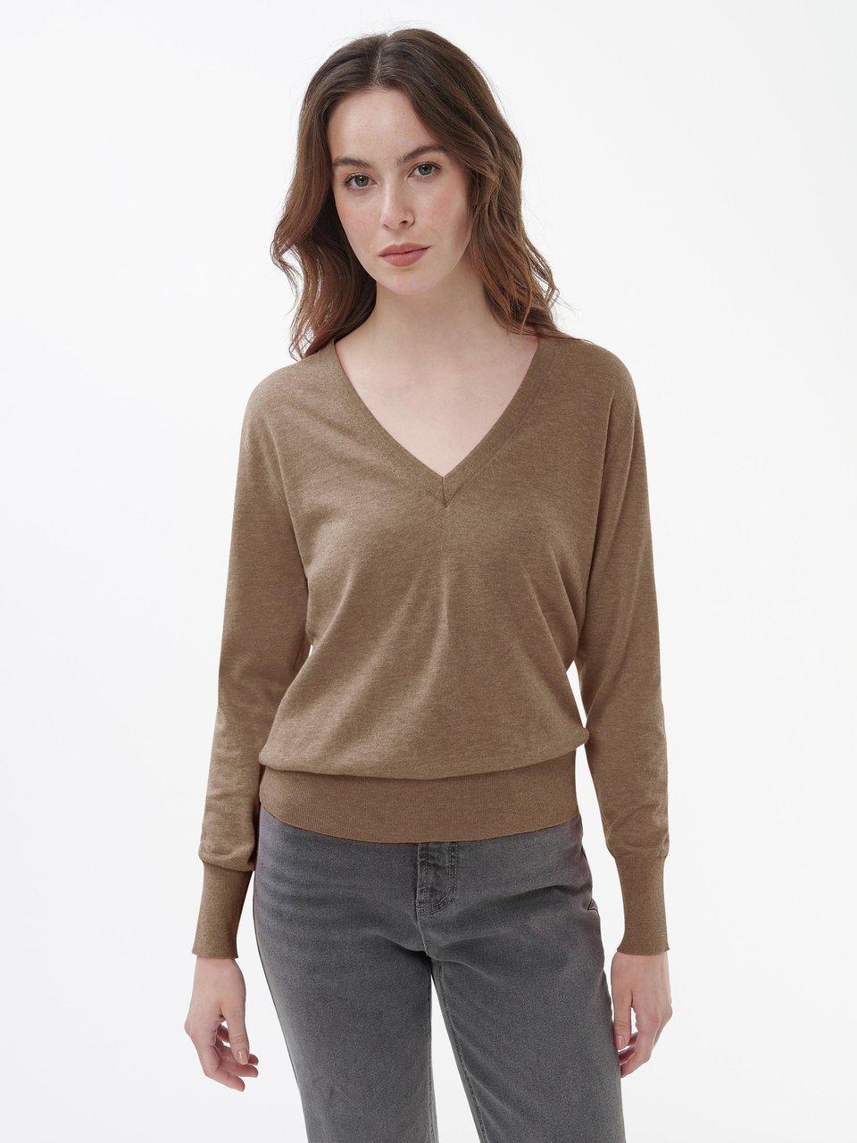 Fisoew Damespullover Oversized V-hals Gebreide trui met V-vorm Gestreept Langarm Opengewerkt Sweater, zwart 1, S