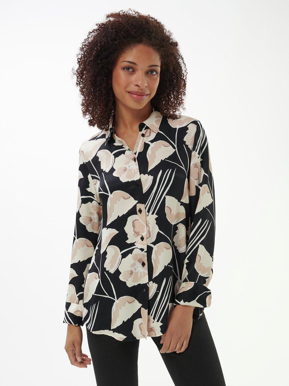 BLENCOT Damesblouse met lange mouwen, overhemd, casual, V-hals, oprolmouwen, button down, blouses, tops, zwart, M