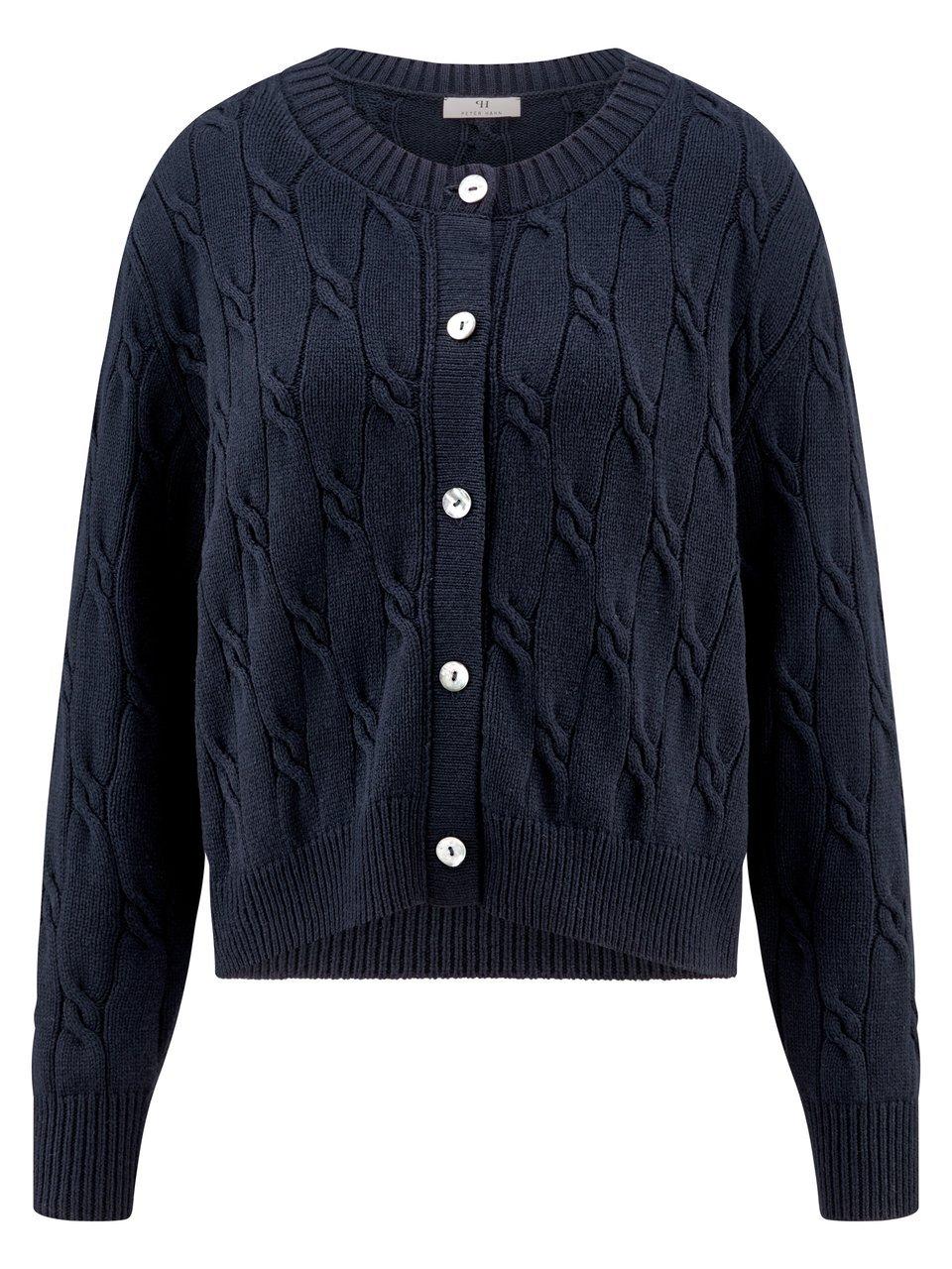 Strickjacke Rundhals-Ausschnitt Peter Hahn blau günstig online kaufen