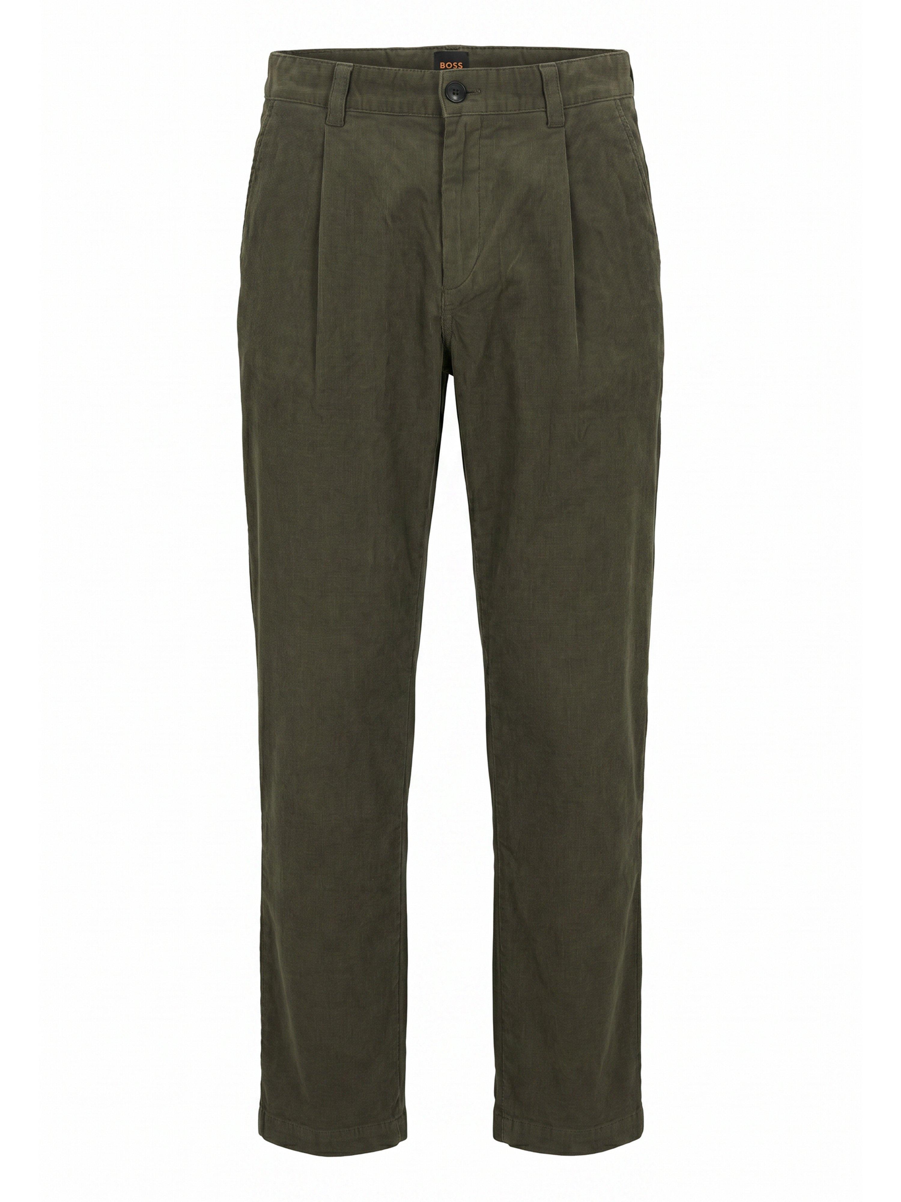 Feincord-Hose Chino Pleated 3 BOSS grün