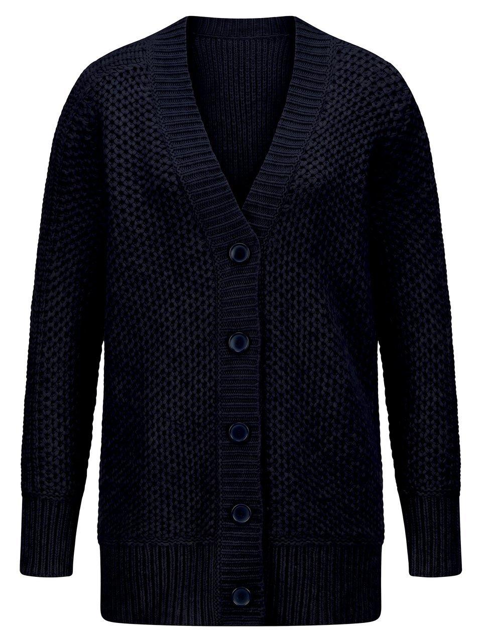 Long-Strickjacke aus Schurwolle und Kaschmir Fadenmeister Berlin blau