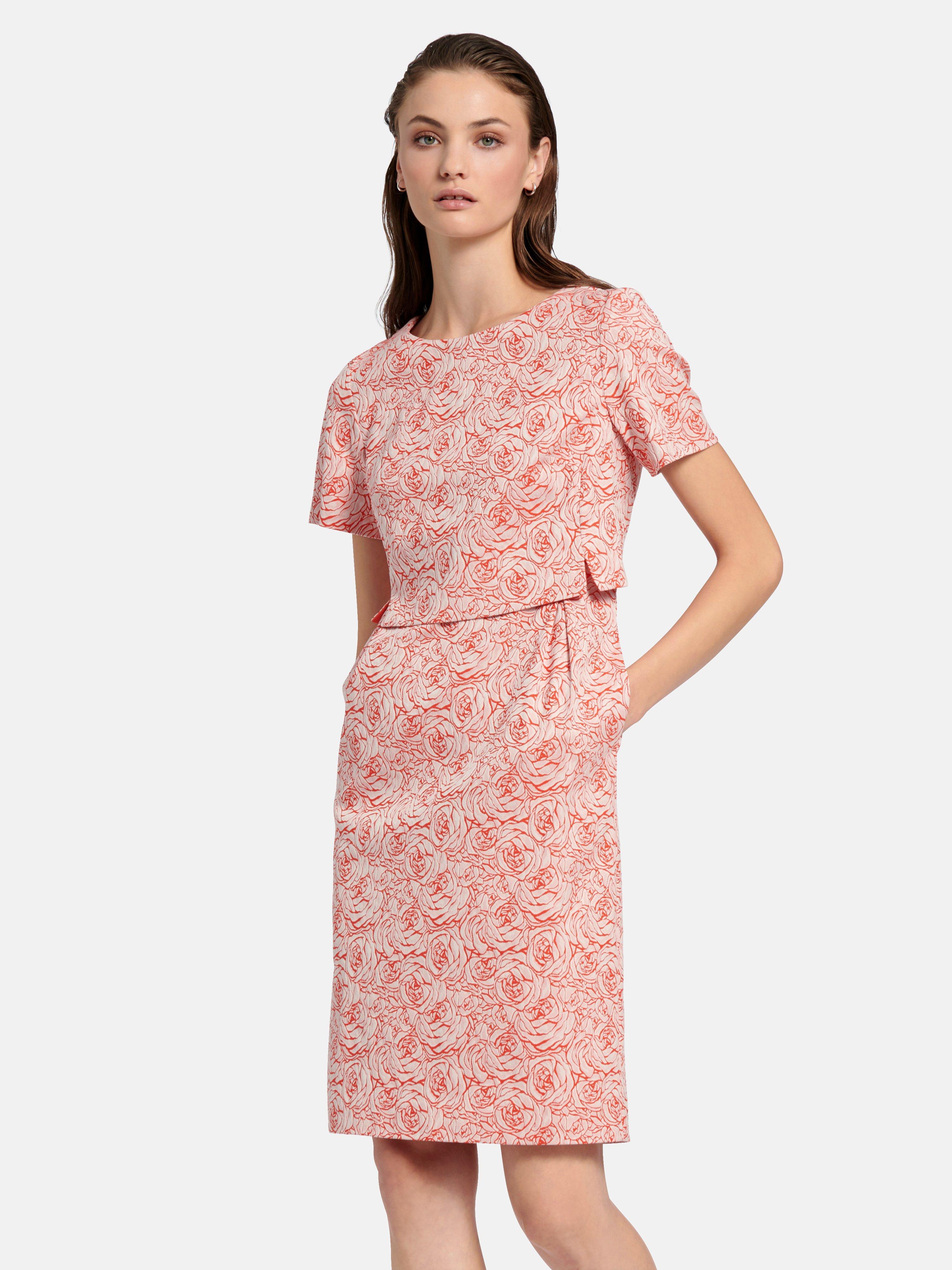 Fadenmeister Berlin Dress In Rose Jacquard Off White Coral 