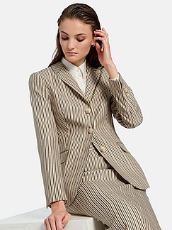 Peter Hahn Wool Blazer khaki-white striped pattern business style Fashion Blazers Wool Blazers 