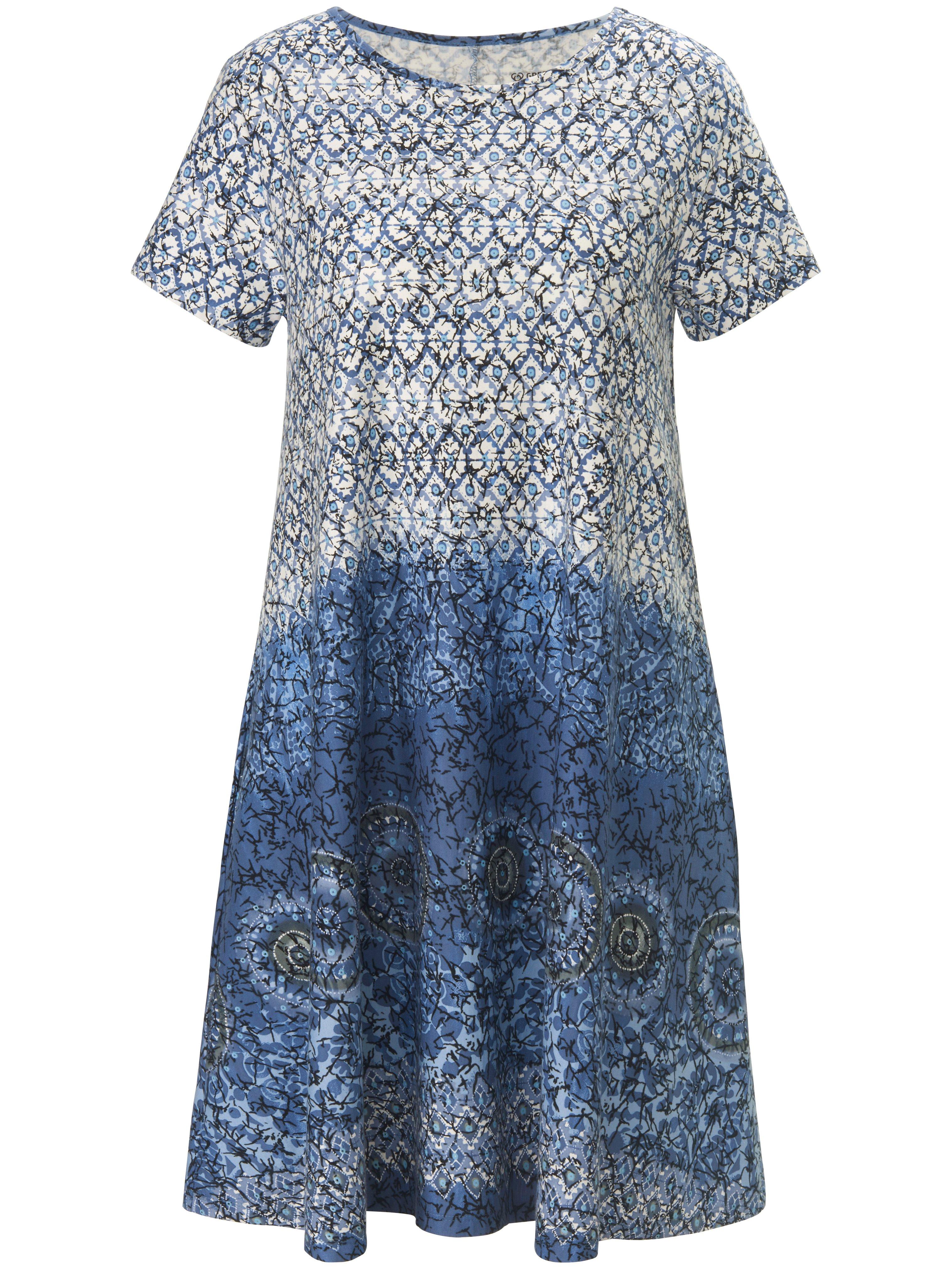 Jerseyjurk 100% katoen ornamentenprint Van Green Cotton blauw