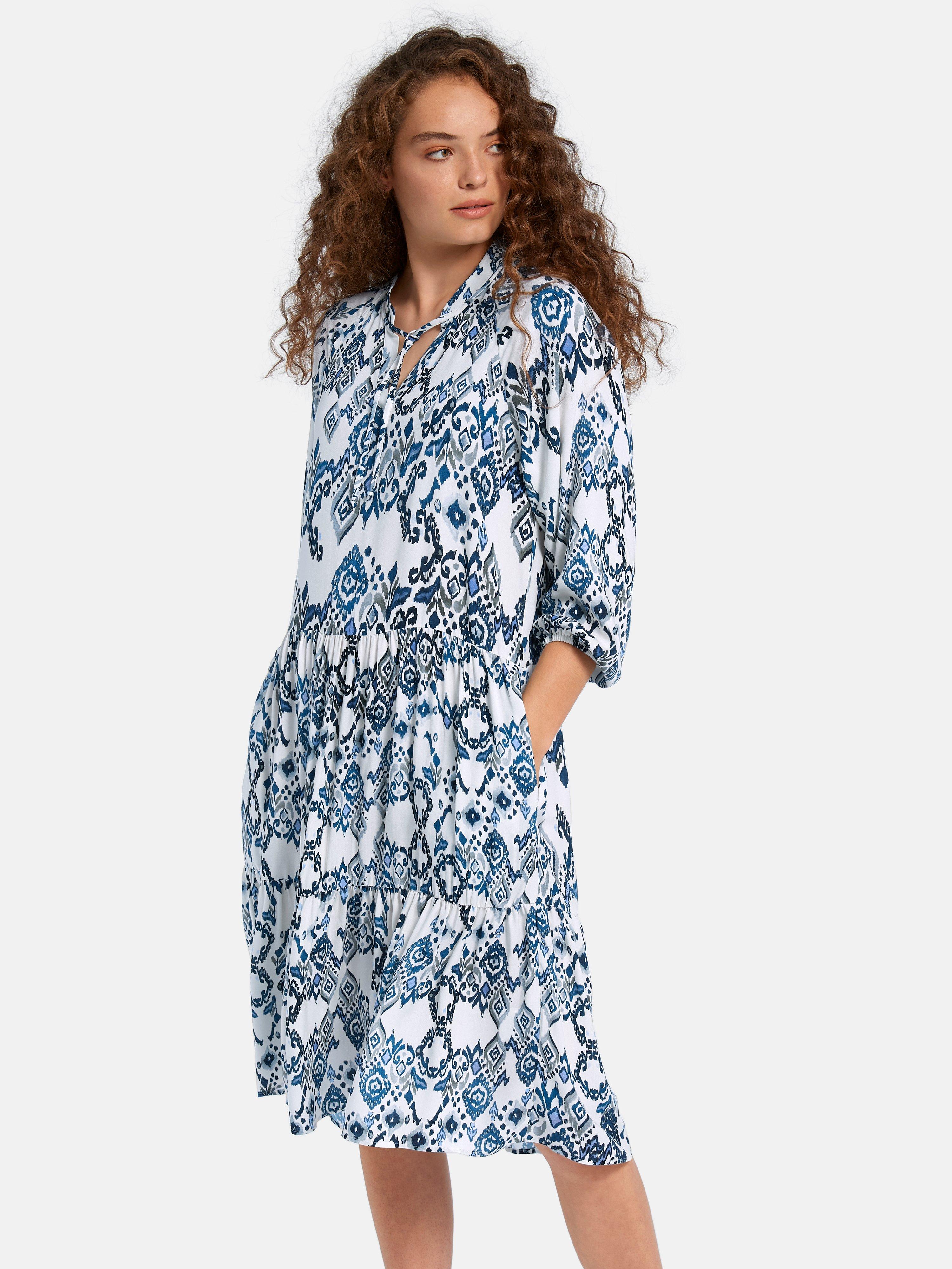 Peter Hahn Kleid Mit 3 4 Arm Weiss Blau Multicolor 