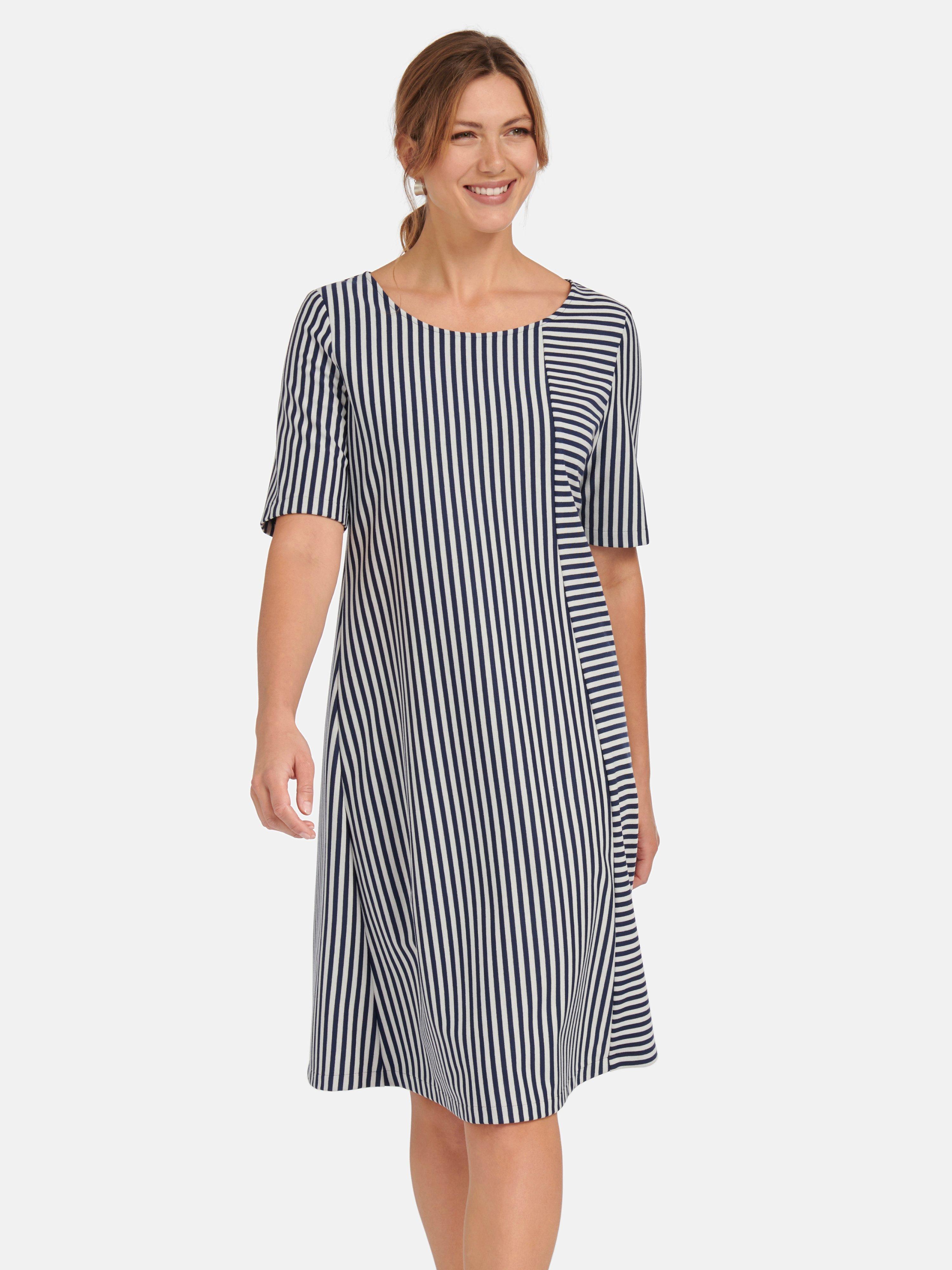 Persona by Marina Rinaldi - Jersey dress with patched striped - blue/white