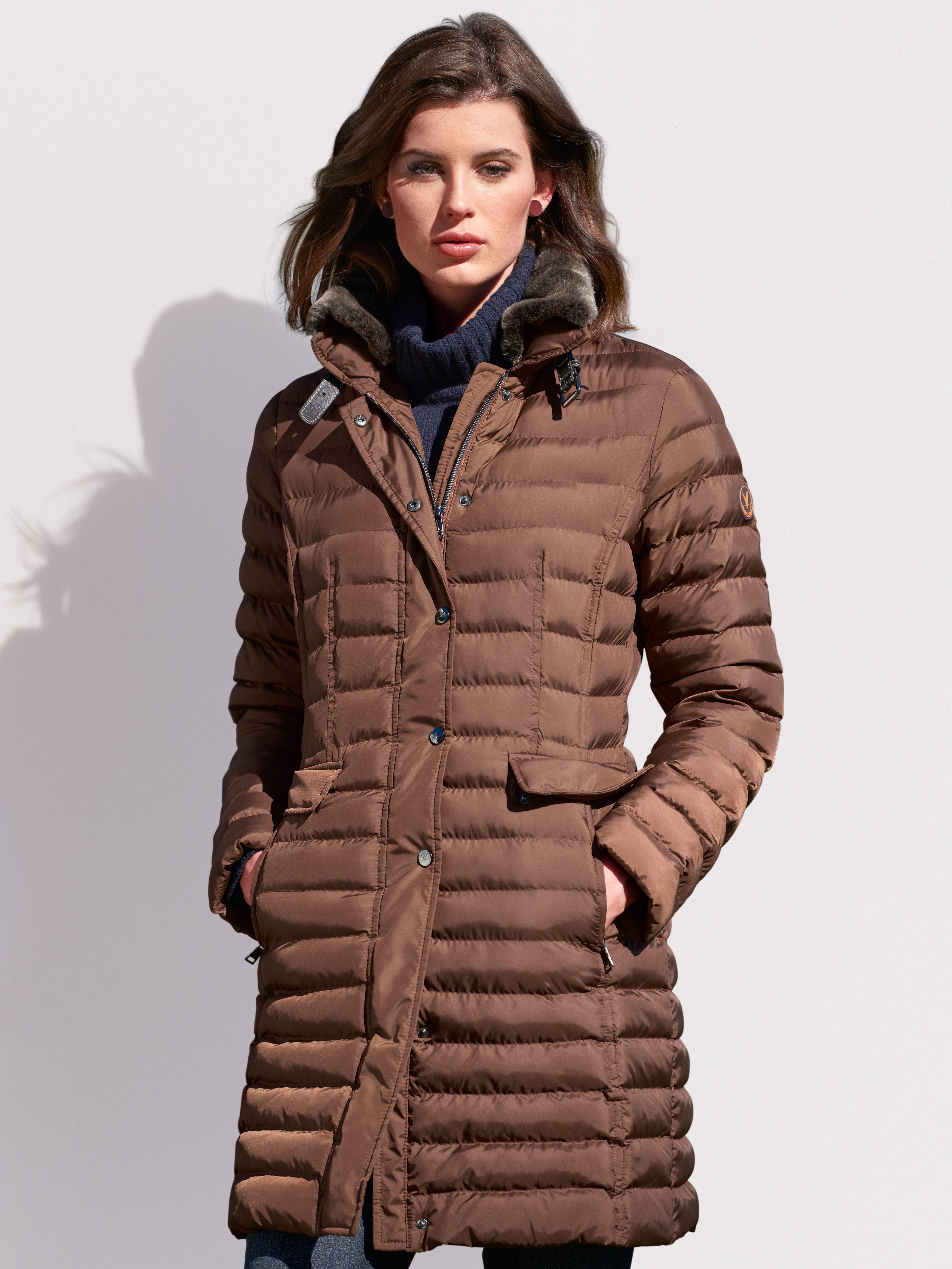 Fuchs+Schmitt - Quilted coat with zip-off faux fur stand-up collar - nougat