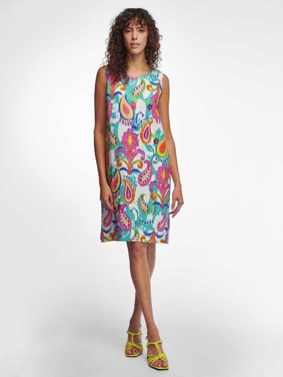 Peter Hahn - Sleeveless dress in 100% linen - turquoise/multicoloured