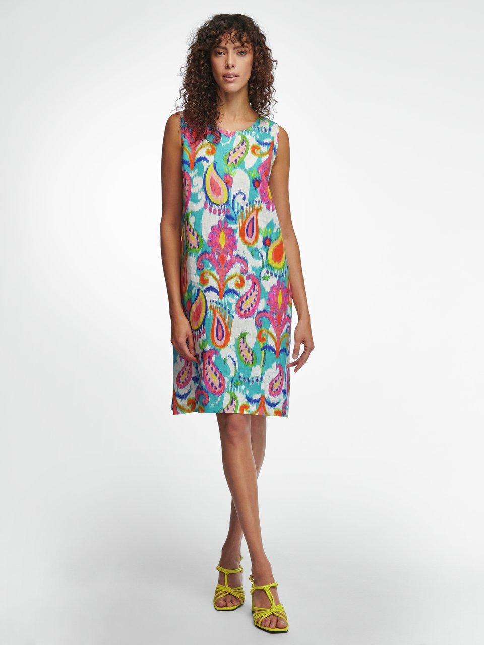 Monnik Uitbeelding Taiko buik Peter Hahn - Sleeveless dress in 100% linen - turquoise/multicoloured