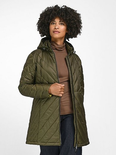Green Goose - Long quilted jacket with detachable hood - dark olive