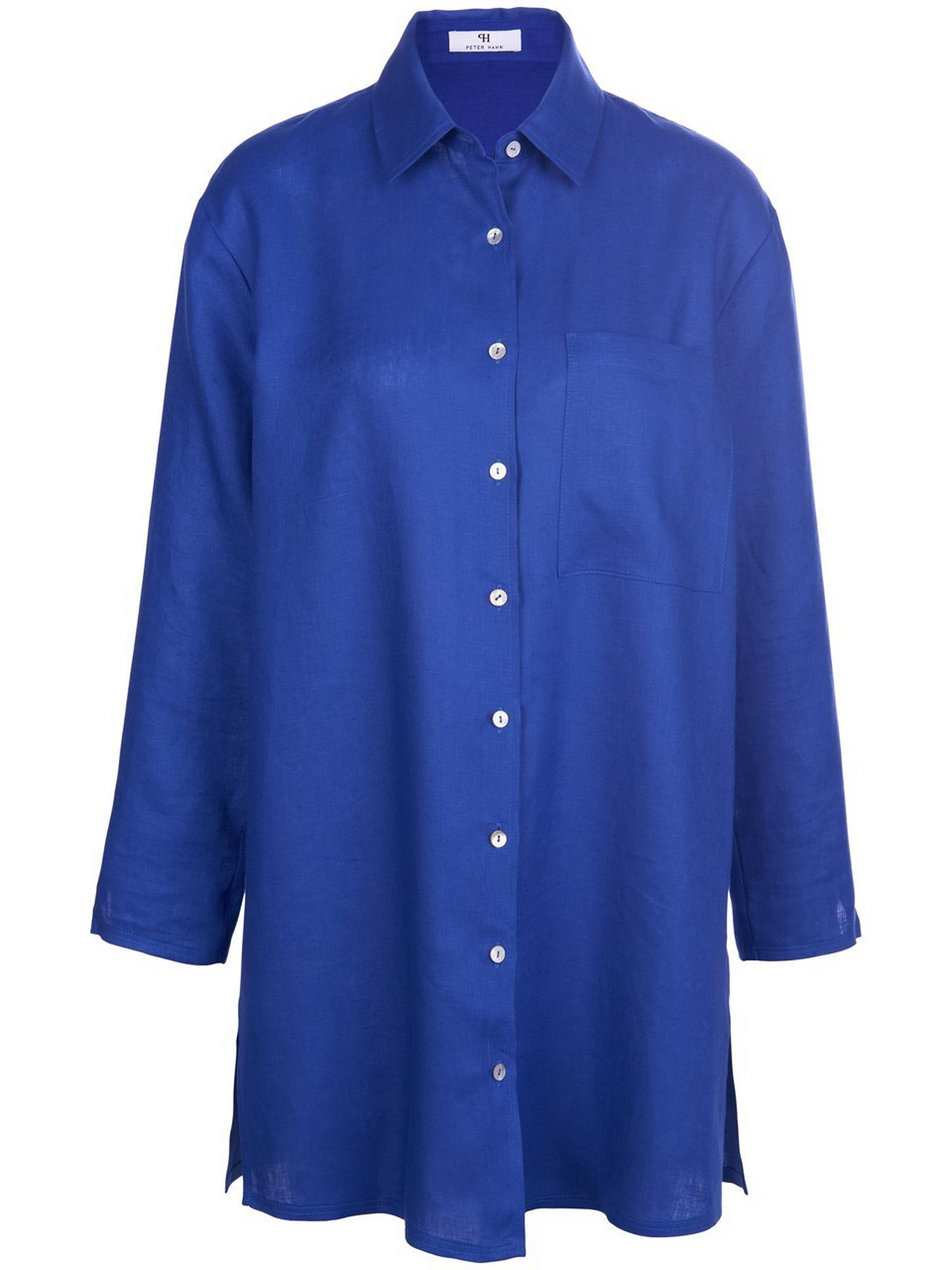 Lange blouse 100% linnen Van Peter Hahn blauw