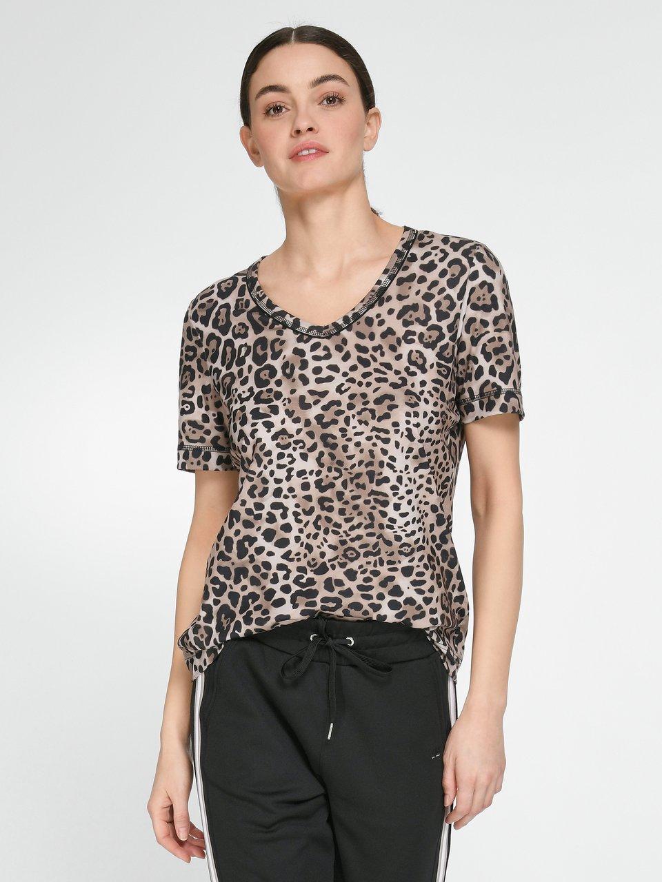 Canyon Shirt met V hals en luipaardprint beige zwart