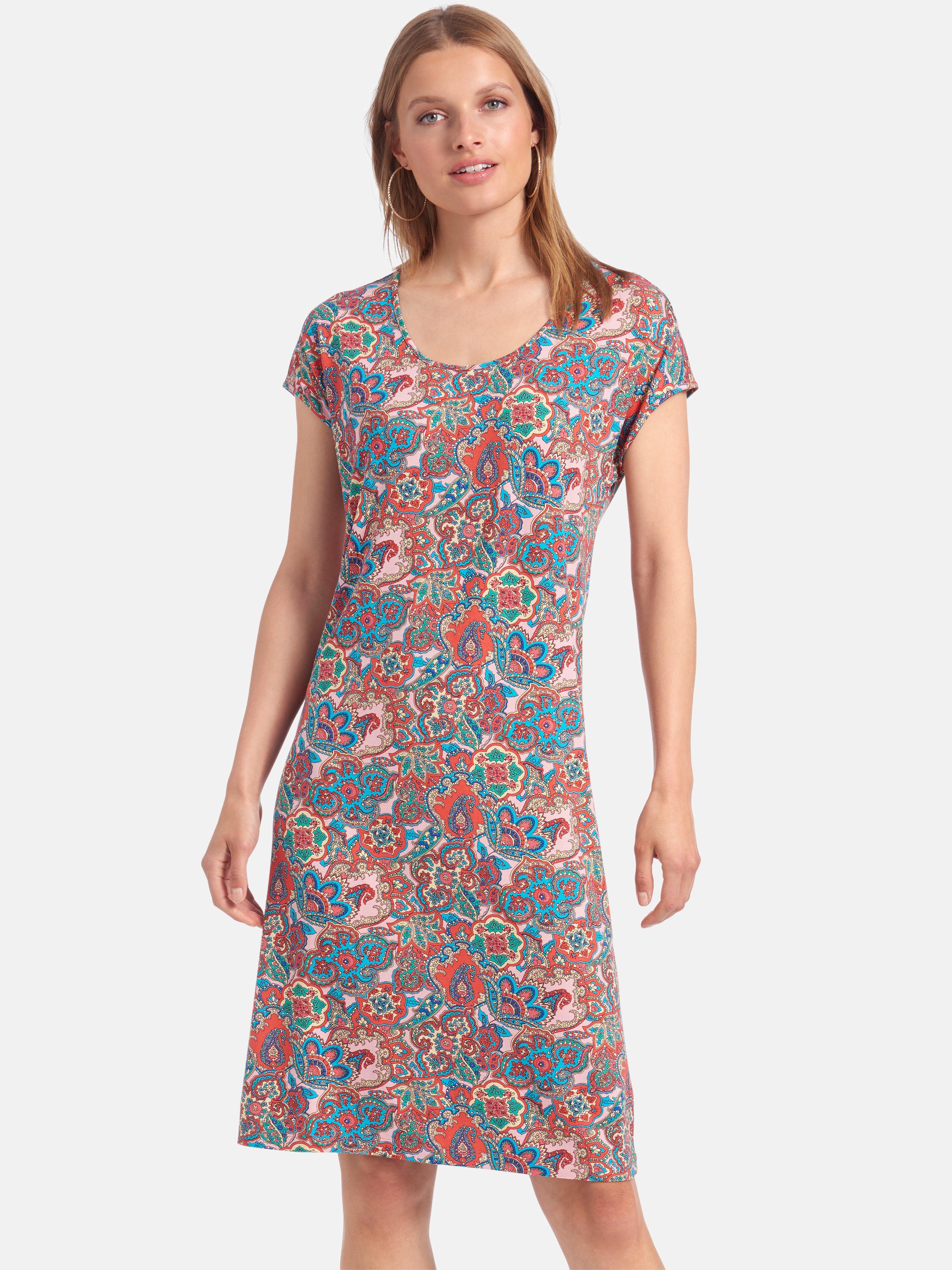 Peter Hahn Summer Dress With Round Neckline Pink Multicoloured 