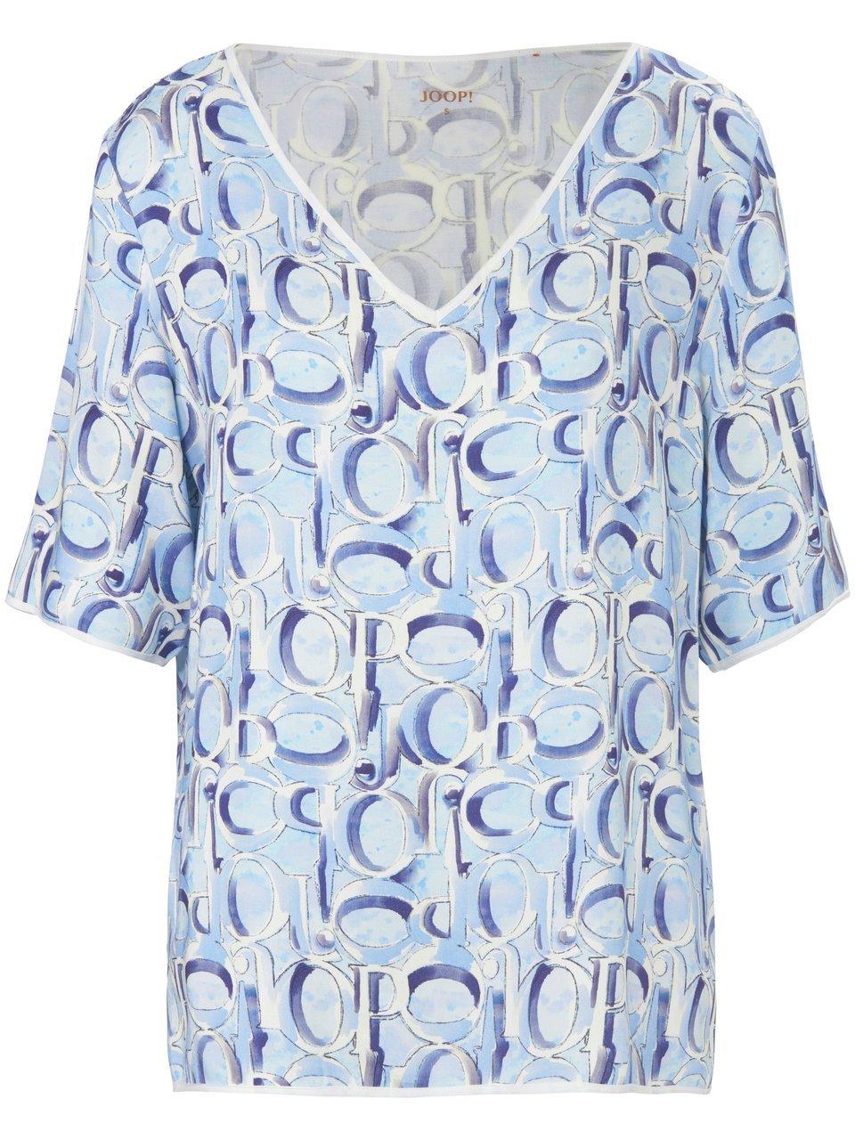 Geweven pyjamashirt korte mouwen en V-hals Van Joop! blauw