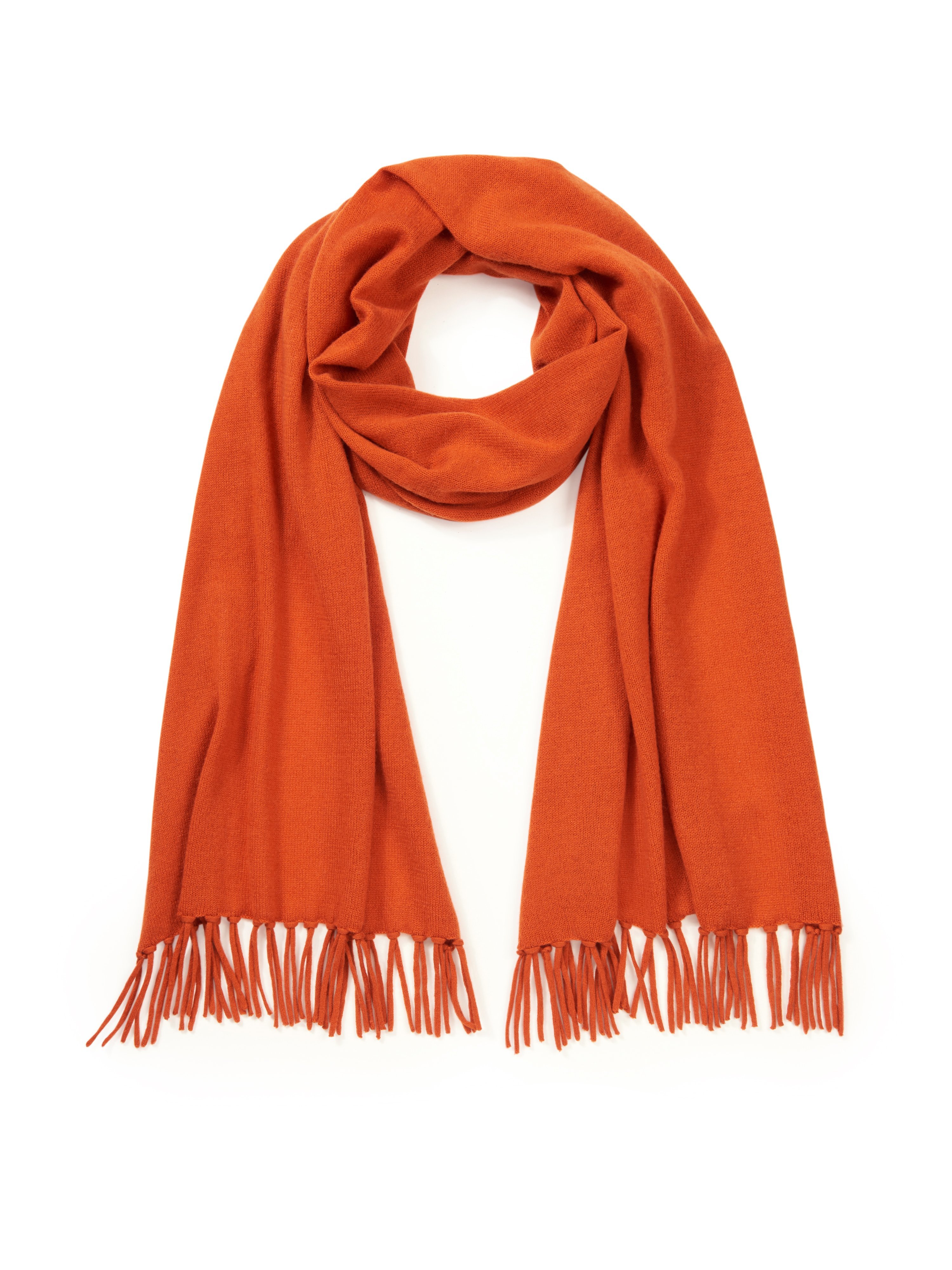 Scarf long fringes at the edges include orange