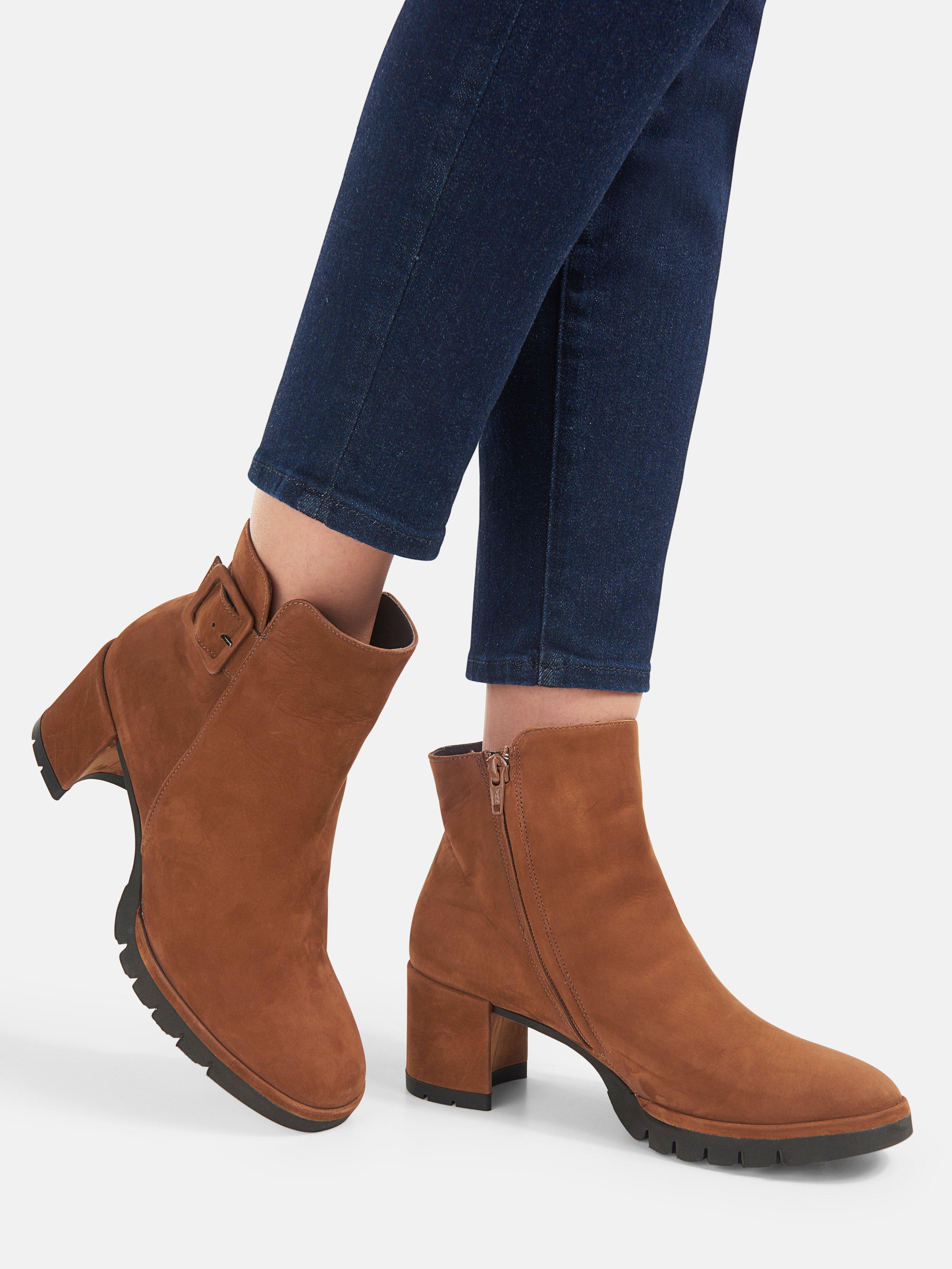 Paul Green Platform Ankle Boots Made Of Nubuck Leather Chestnut