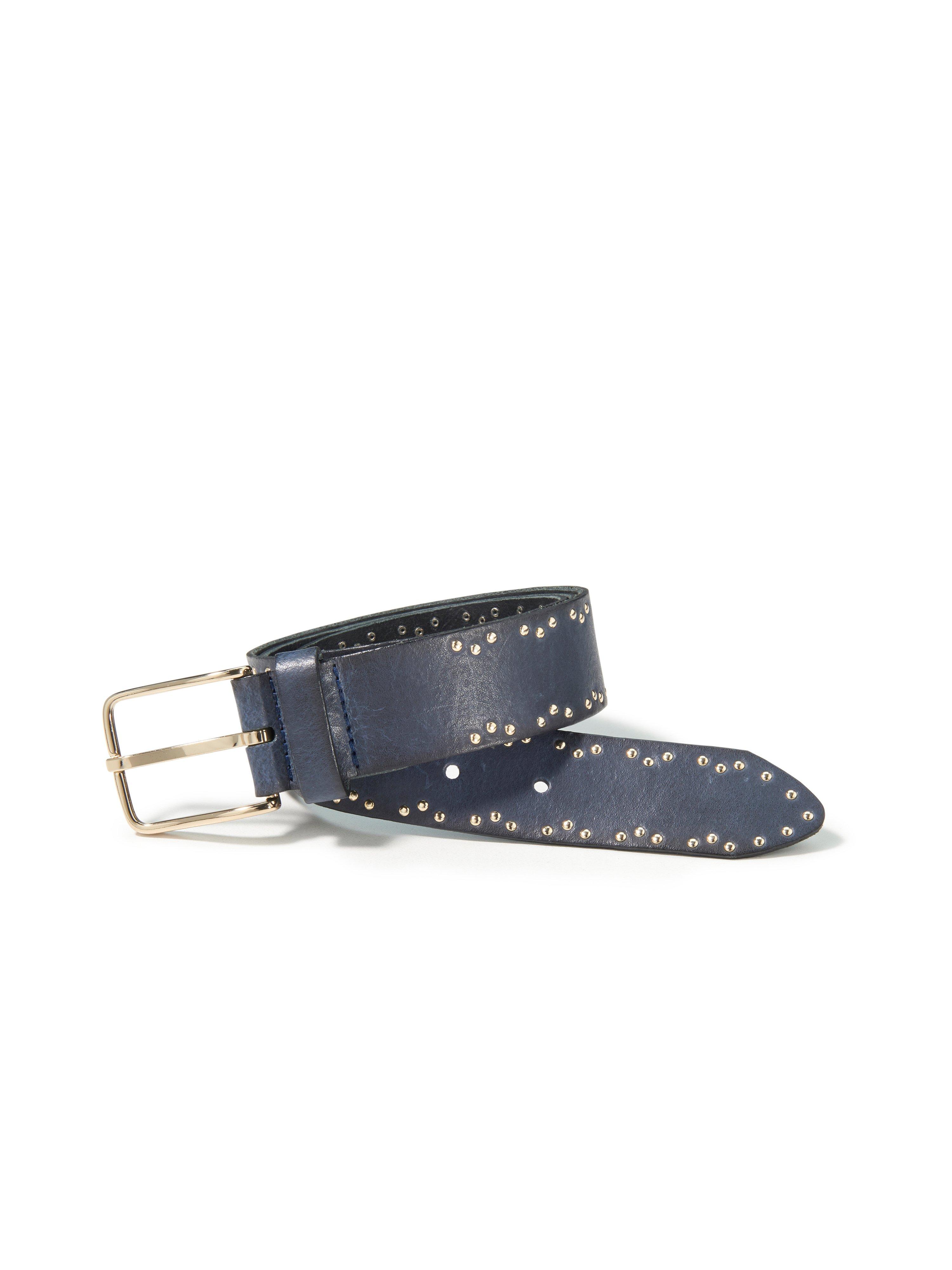 Peter Hahn - Leather belt with gold-coloured clasp - dark blue/gold