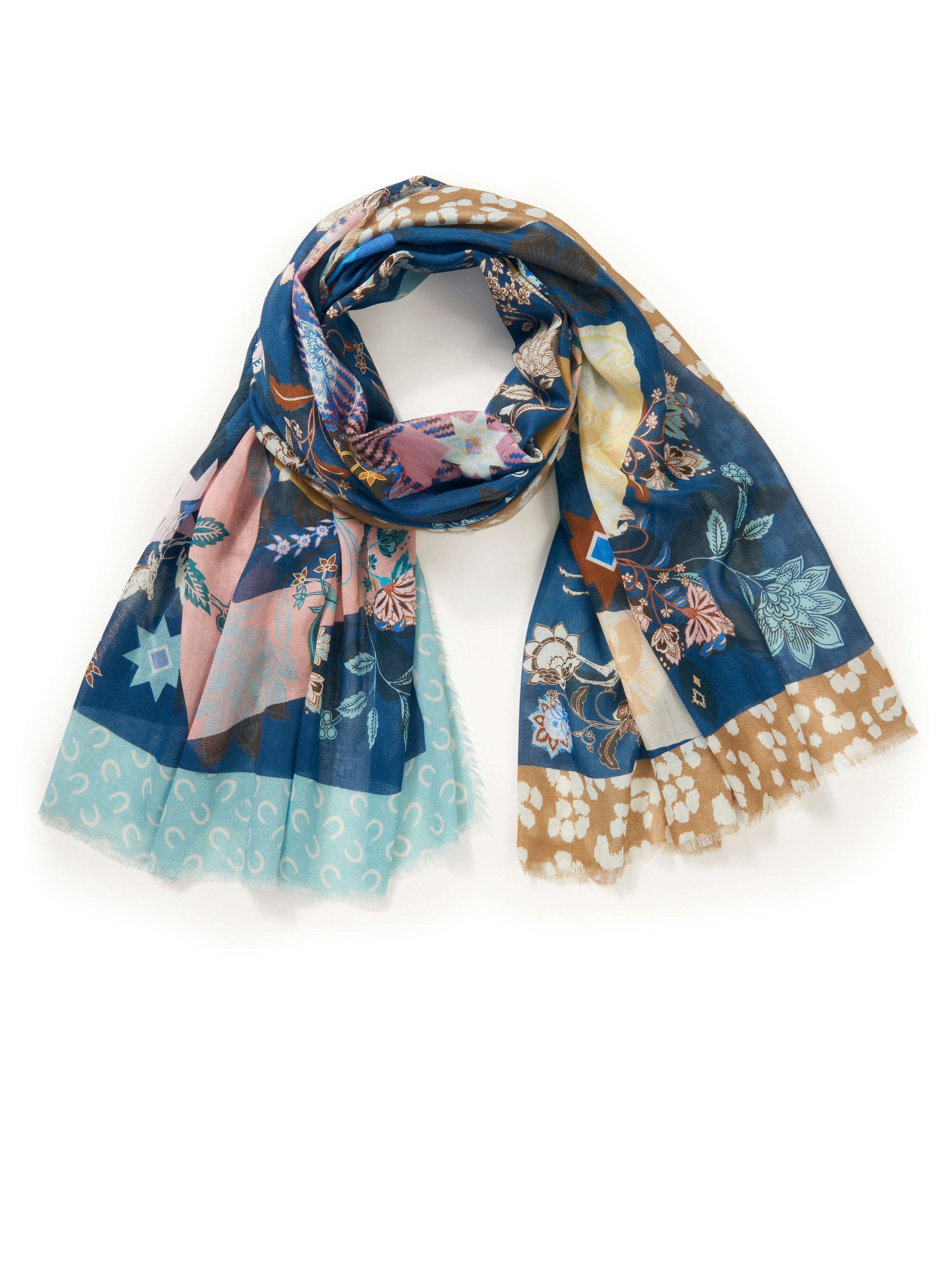Scarf deer motif and graphic elements Codello blue