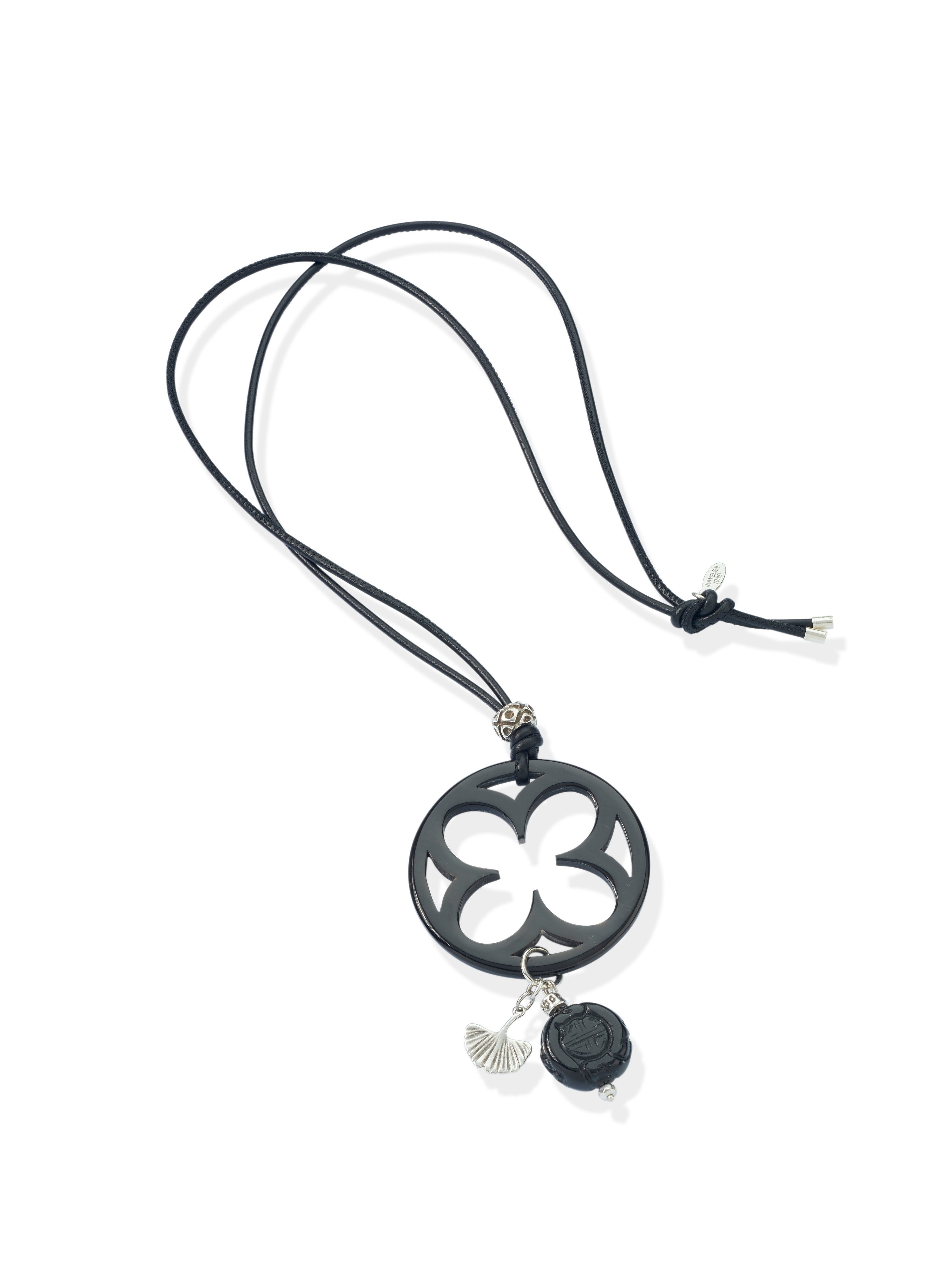 Necklace silver-plated ginko leaf Juwelenkind black