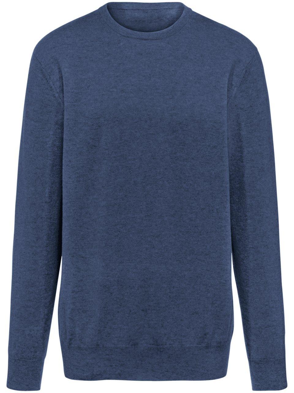 Trui ronde hals en boorden in ribsteek Van Peter Hahn Cashmere blauw