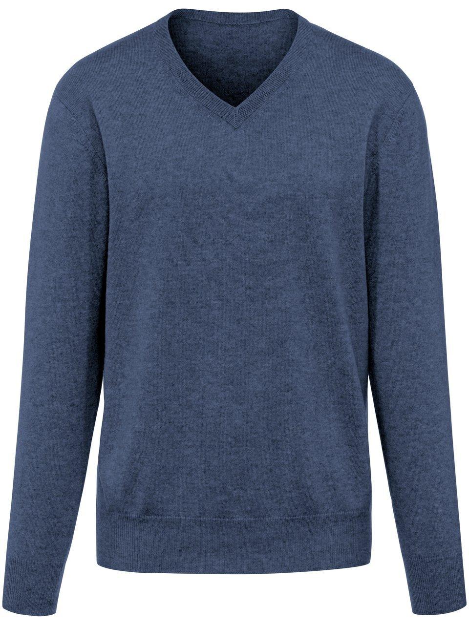 Trui V-hals 100% premium-kasjmier Van Peter Hahn Cashmere blauw