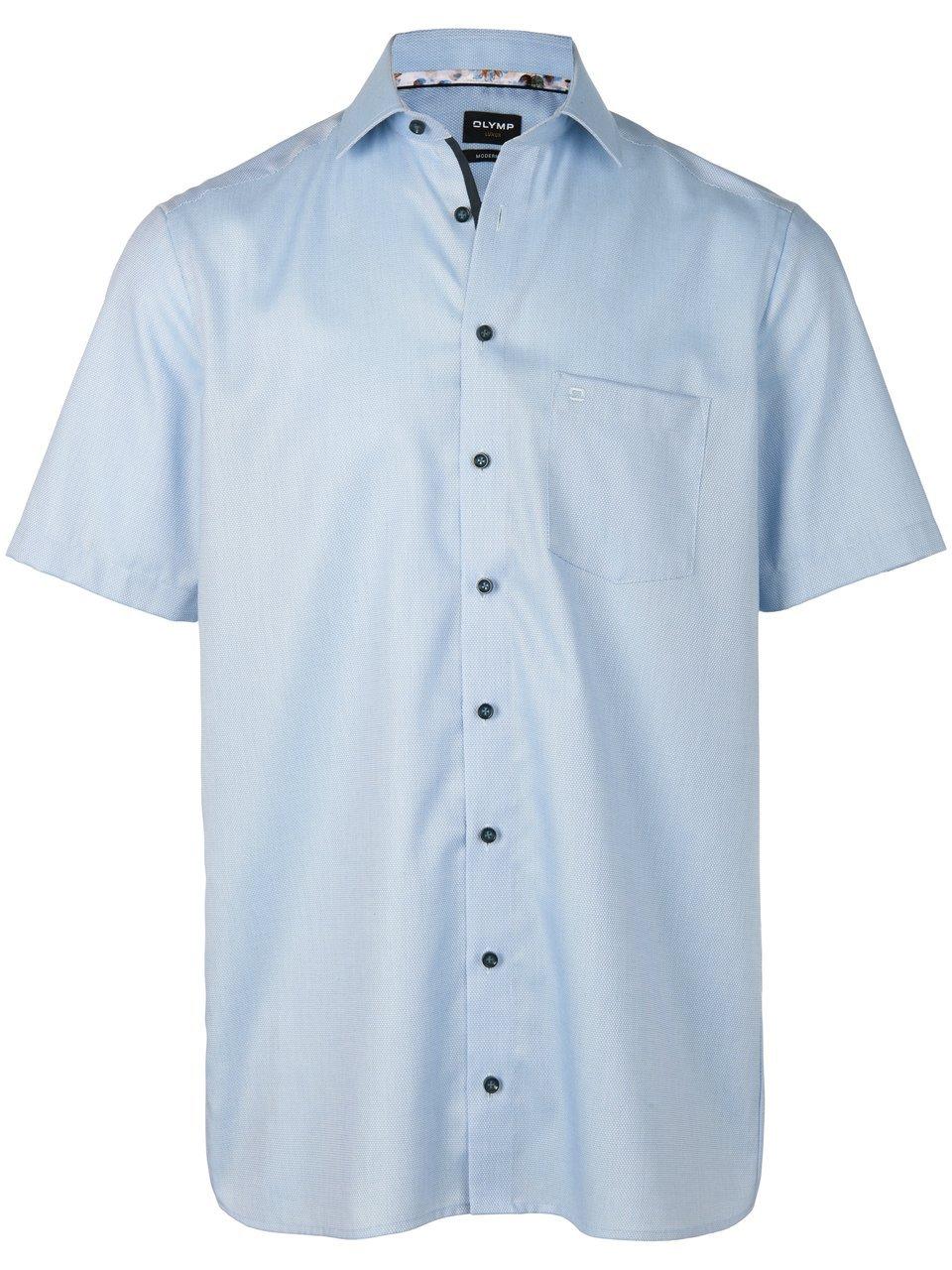 OLYMP modern fit overhemd - korte mouw - structuur - lichtblauw (contrast) - Strijkvrij - Boordmaat: 42