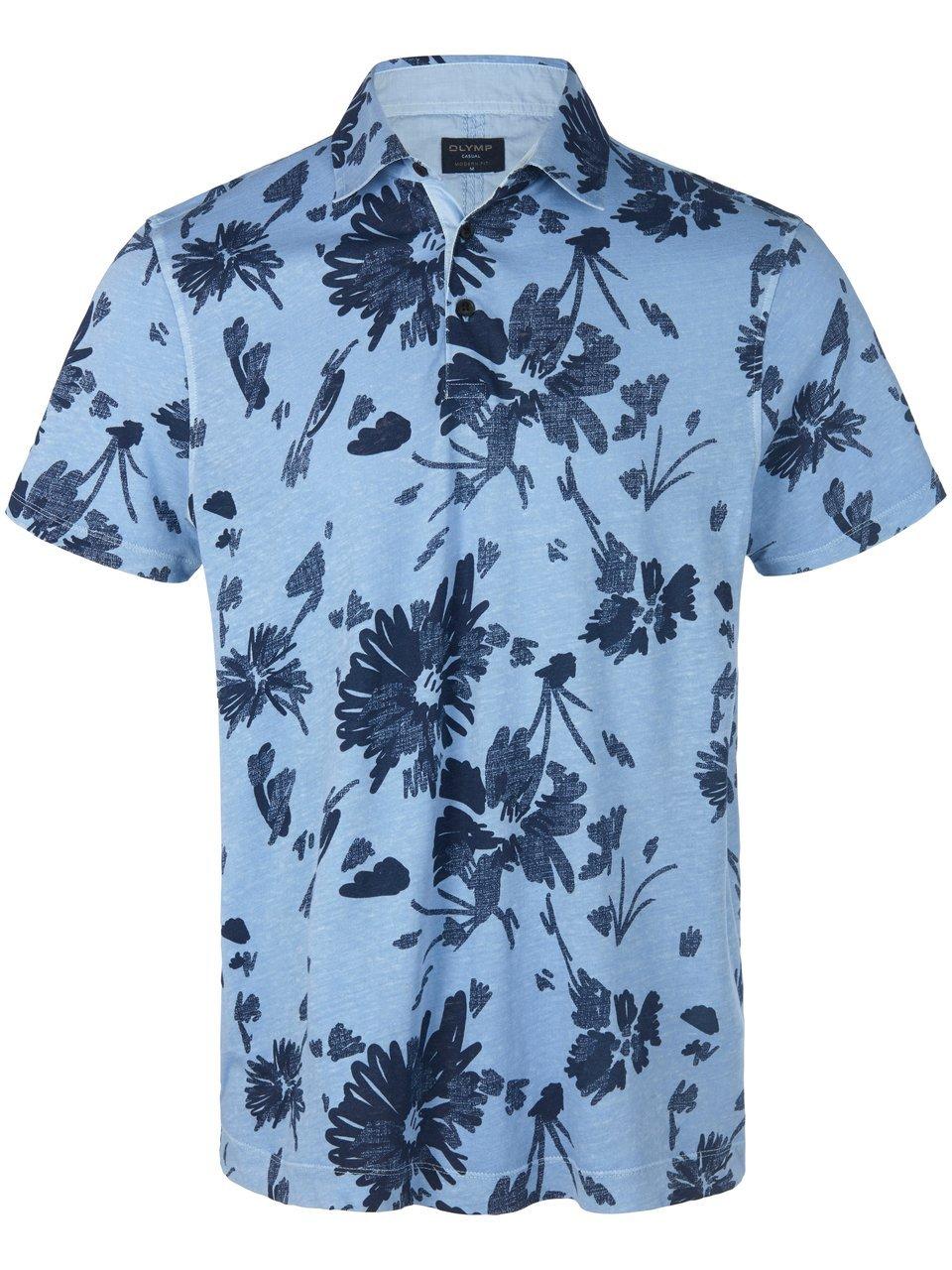 OLYMP modern fit overhemd - korte mouw - structuur - lichtblauw (contrast) - Strijkvrij - Boordmaat: 46