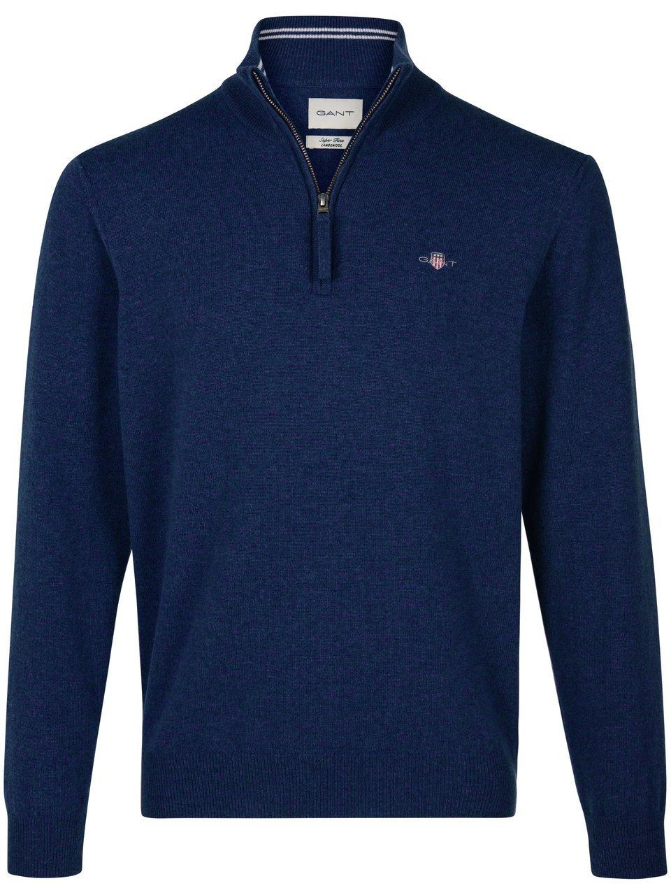 Gant - Halfzip Wol Trui Logo Blauw - Heren - Maat XL - Regular-fit