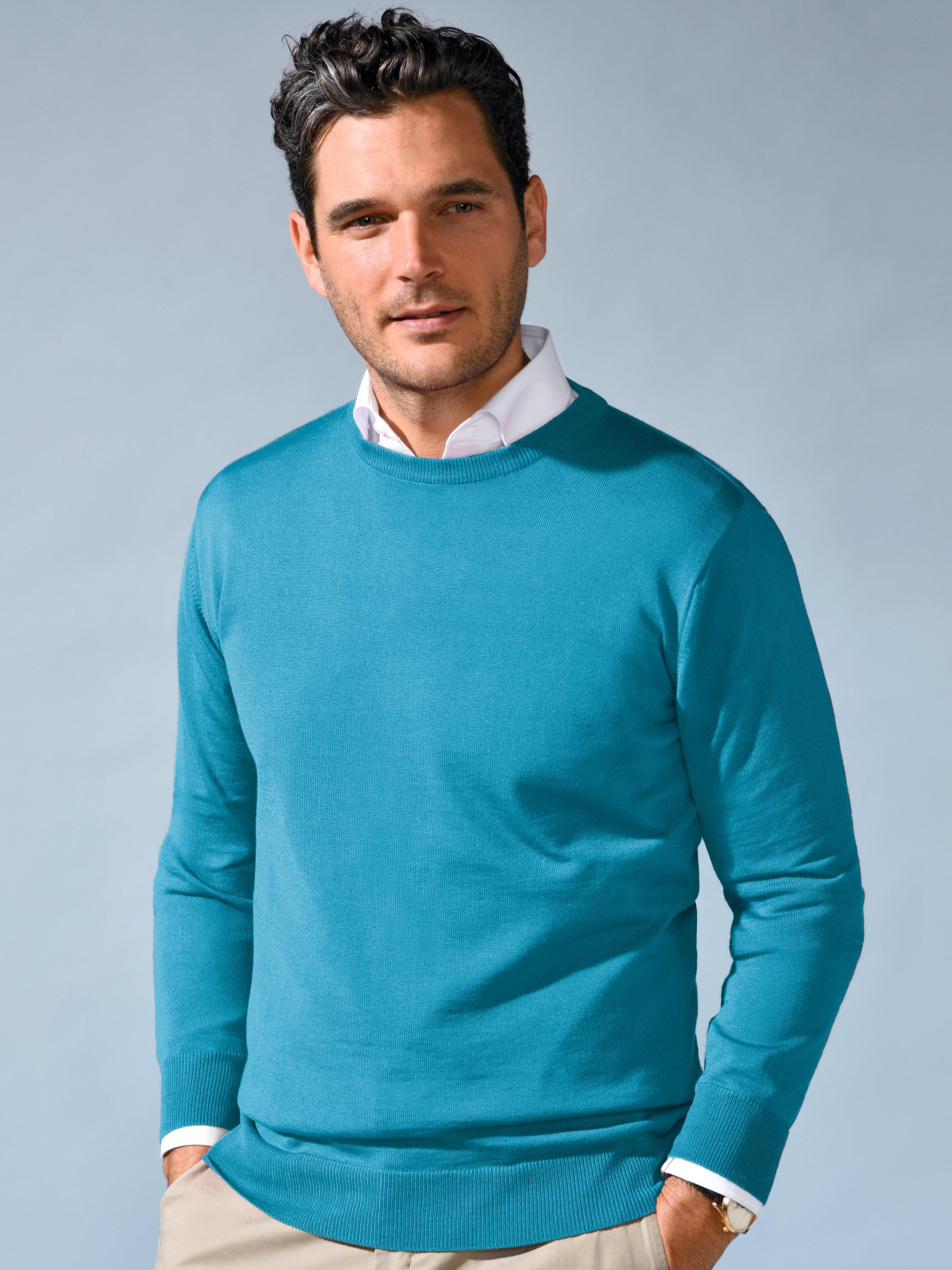Peter Hahn - Round neck jumper in 100% new milled wool - turquoise