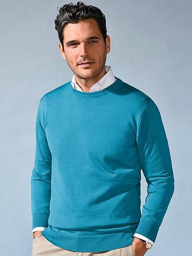 Peter Hahn - Round neck jumper in 100% new milled wool - turquoise