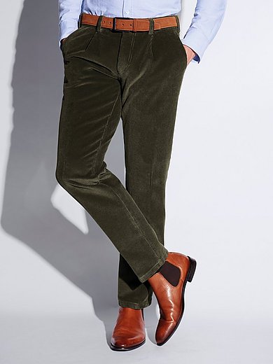 Eurex by Brax - Pleated corduroy trousers design Luis - khaki