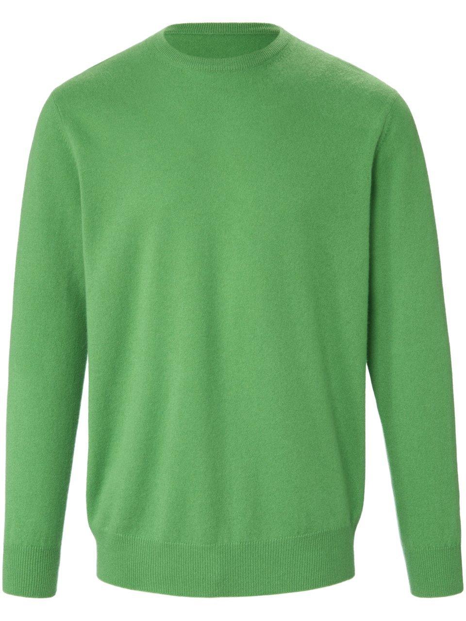 Trui ronde hals en boorden in ribsteek Van Peter Hahn Cashmere groen