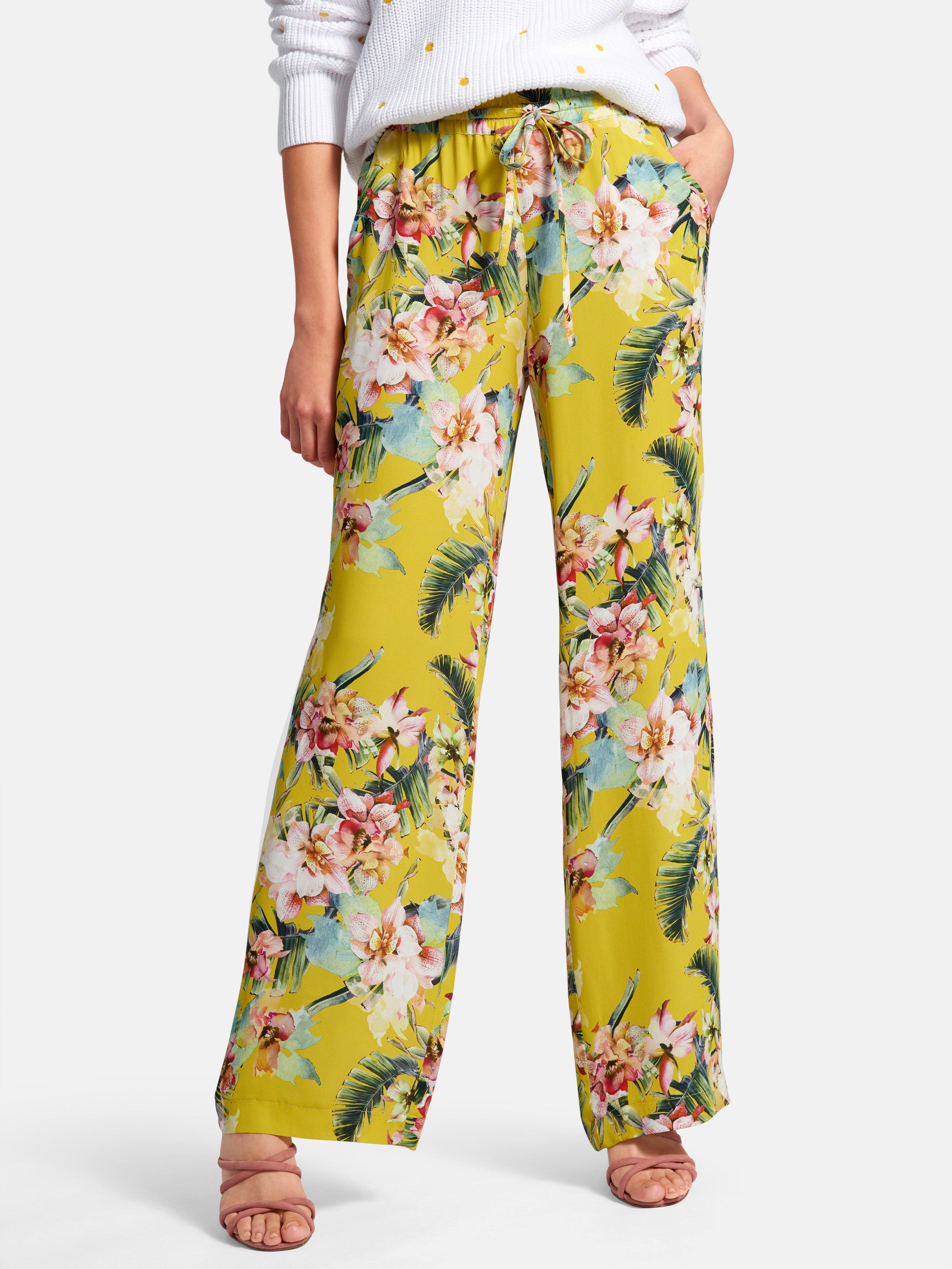 Peter Hahn - Broek pasvorm Cornelia met bloemenprint - geel/multicolour