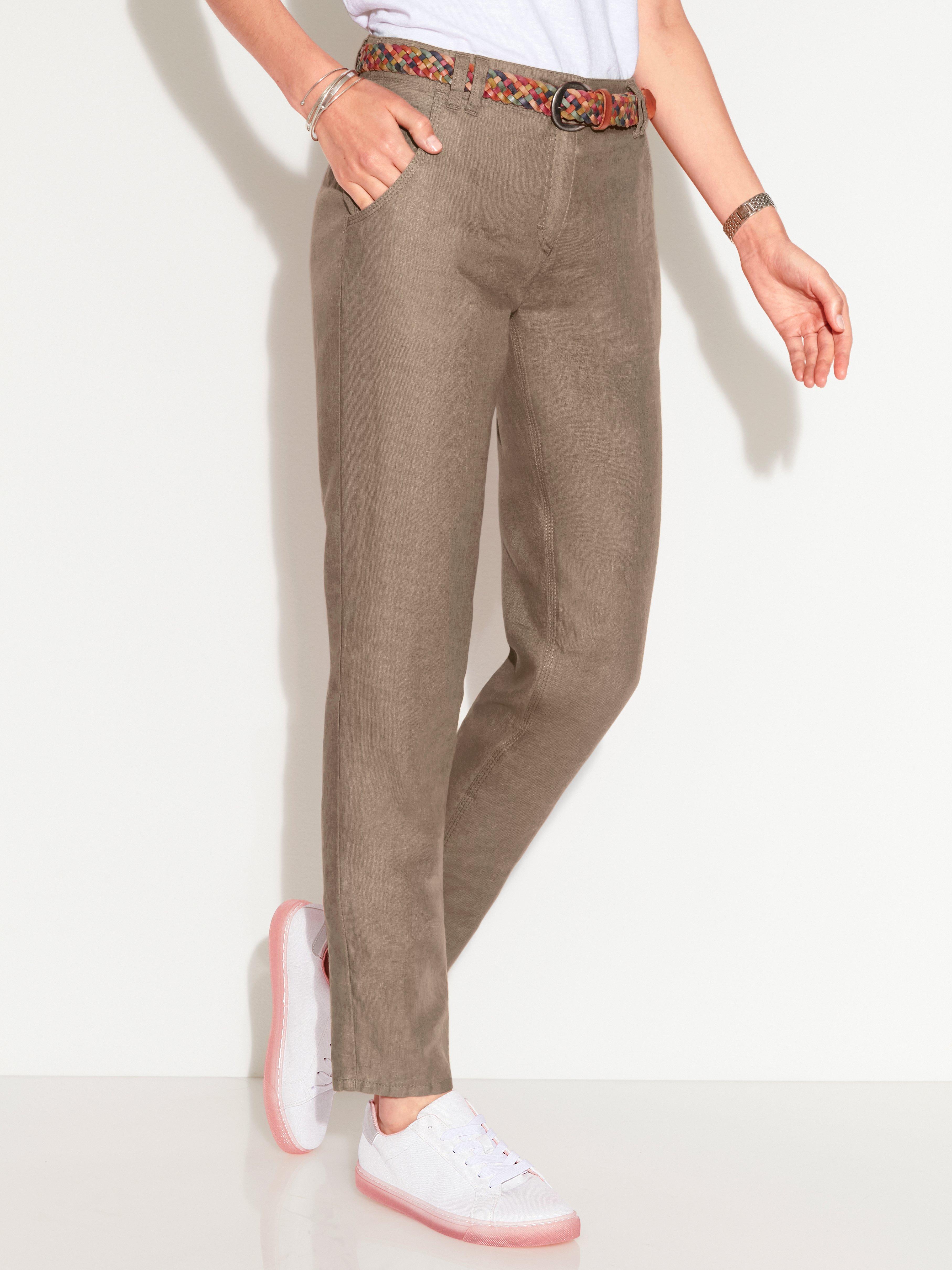 Brax Feel Good - Modern Fit-broek model Melo van 100% linnen - zandkleur  melange