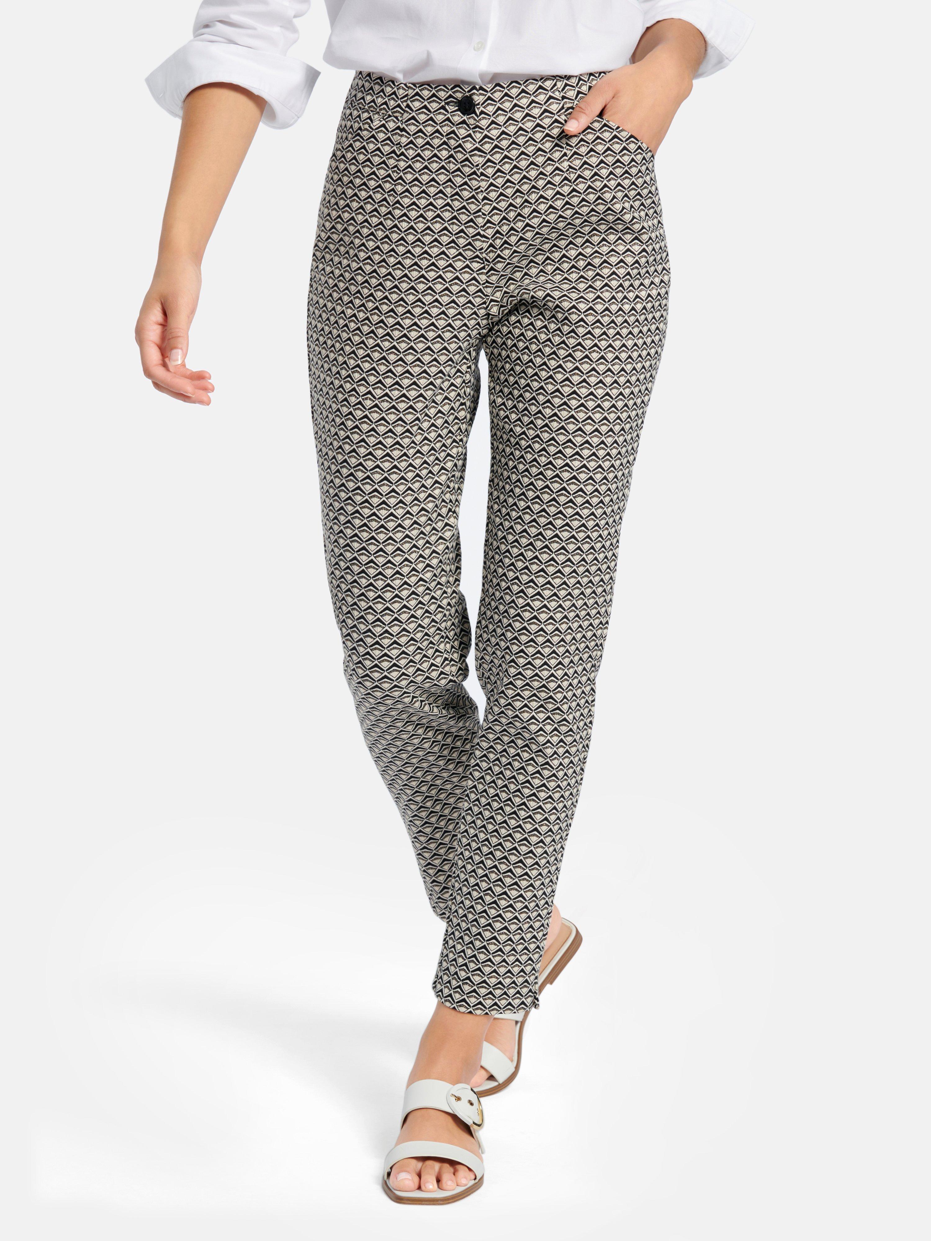 Peter Hahn - Enkellange broek model Barbara met elastische band -  steengrijs/multicolour