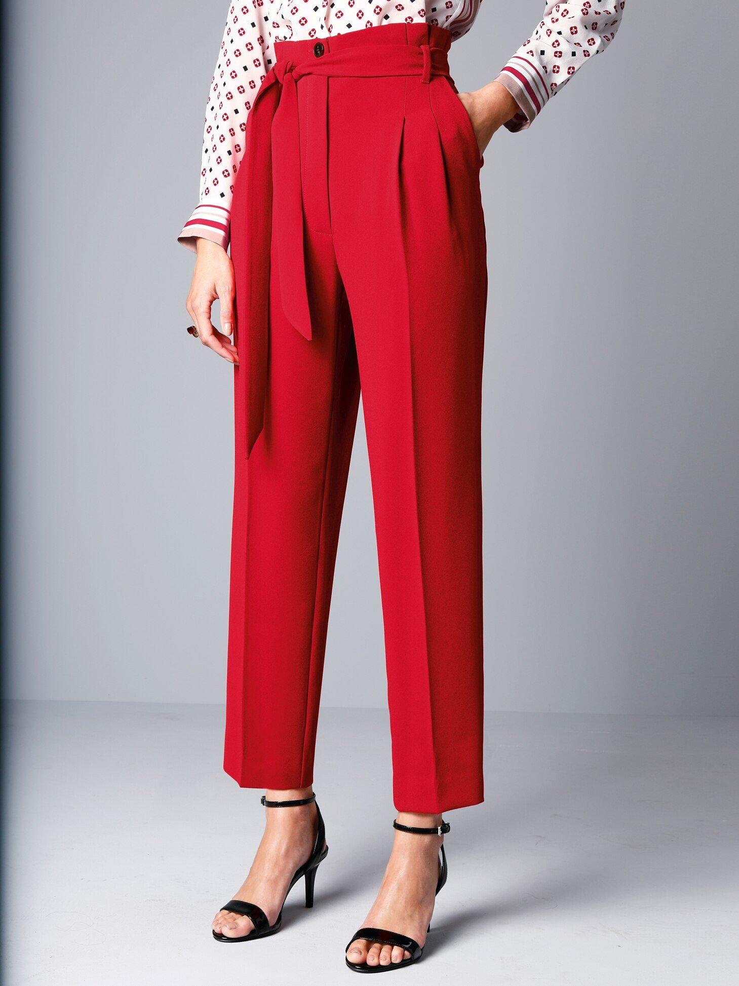 red high waisted trousers