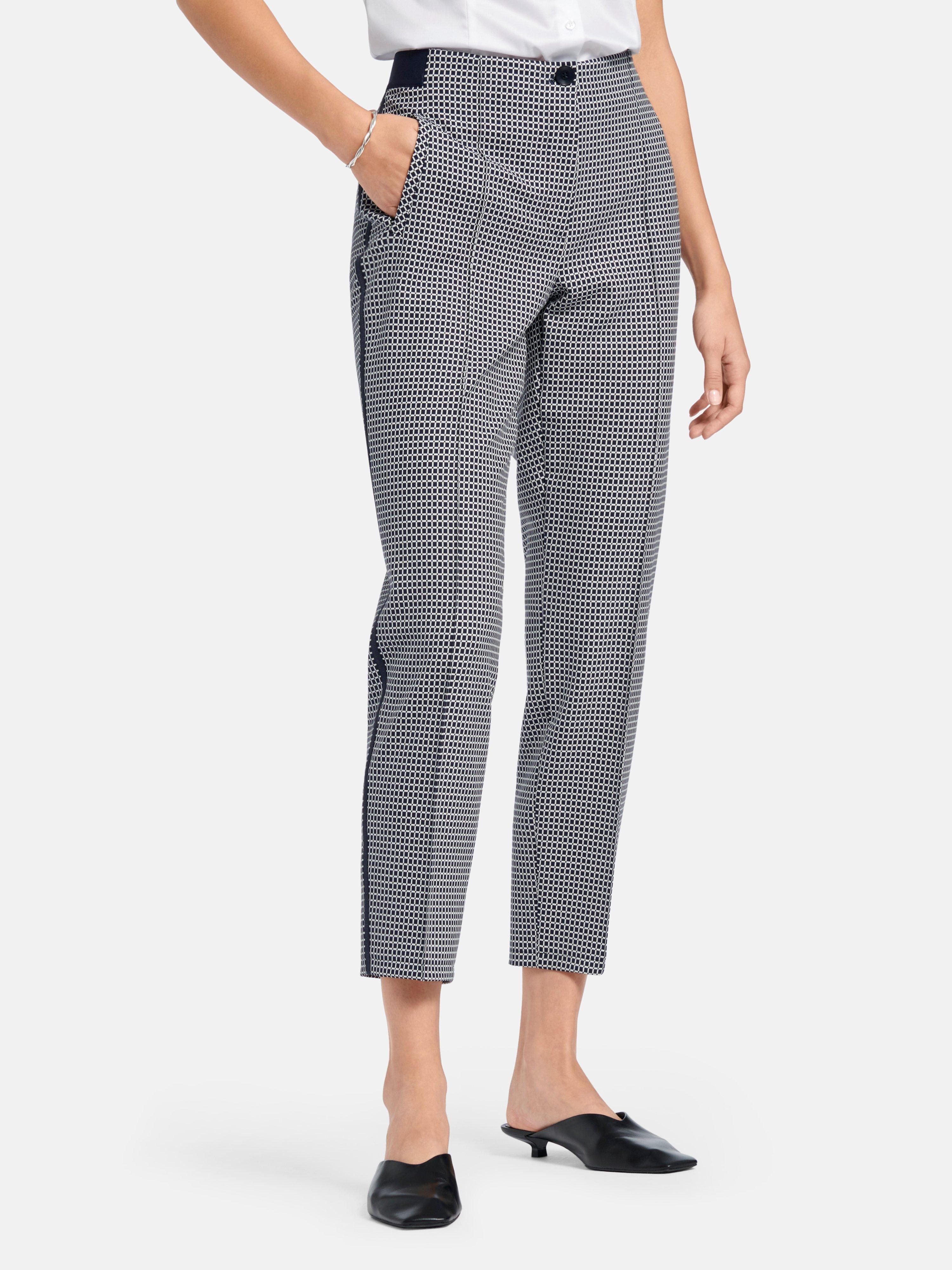 Gerry Weber - Enkellange broek met galonstrepen - wit/marine