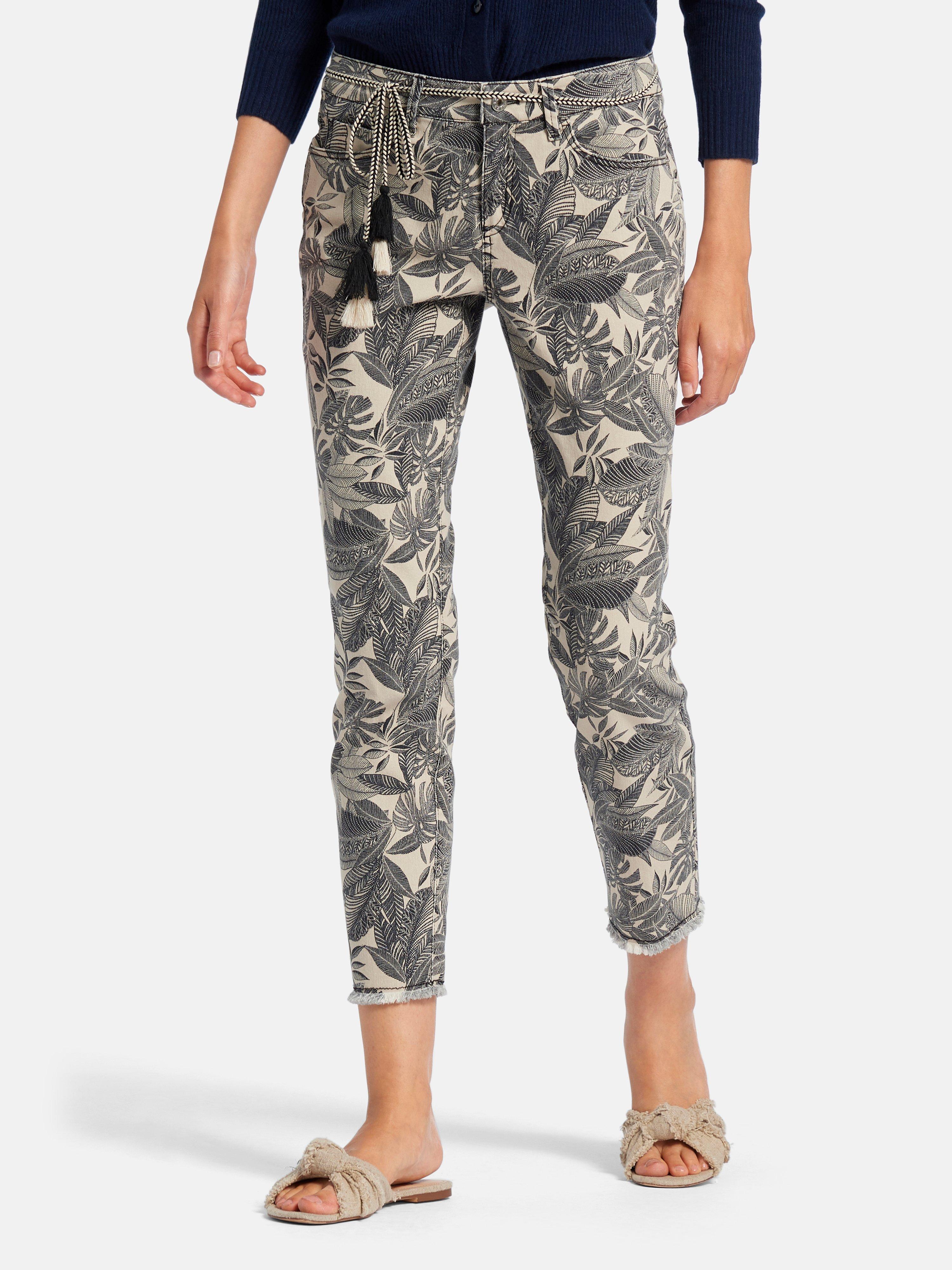 Stehmann - 7/8-broek met bladprint - steengrijs/zwart