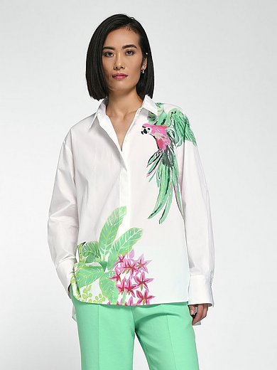 Udover frynser Afvige Marc Cain - Lang skjorte i 100% bomuld - Hvid/multicolor