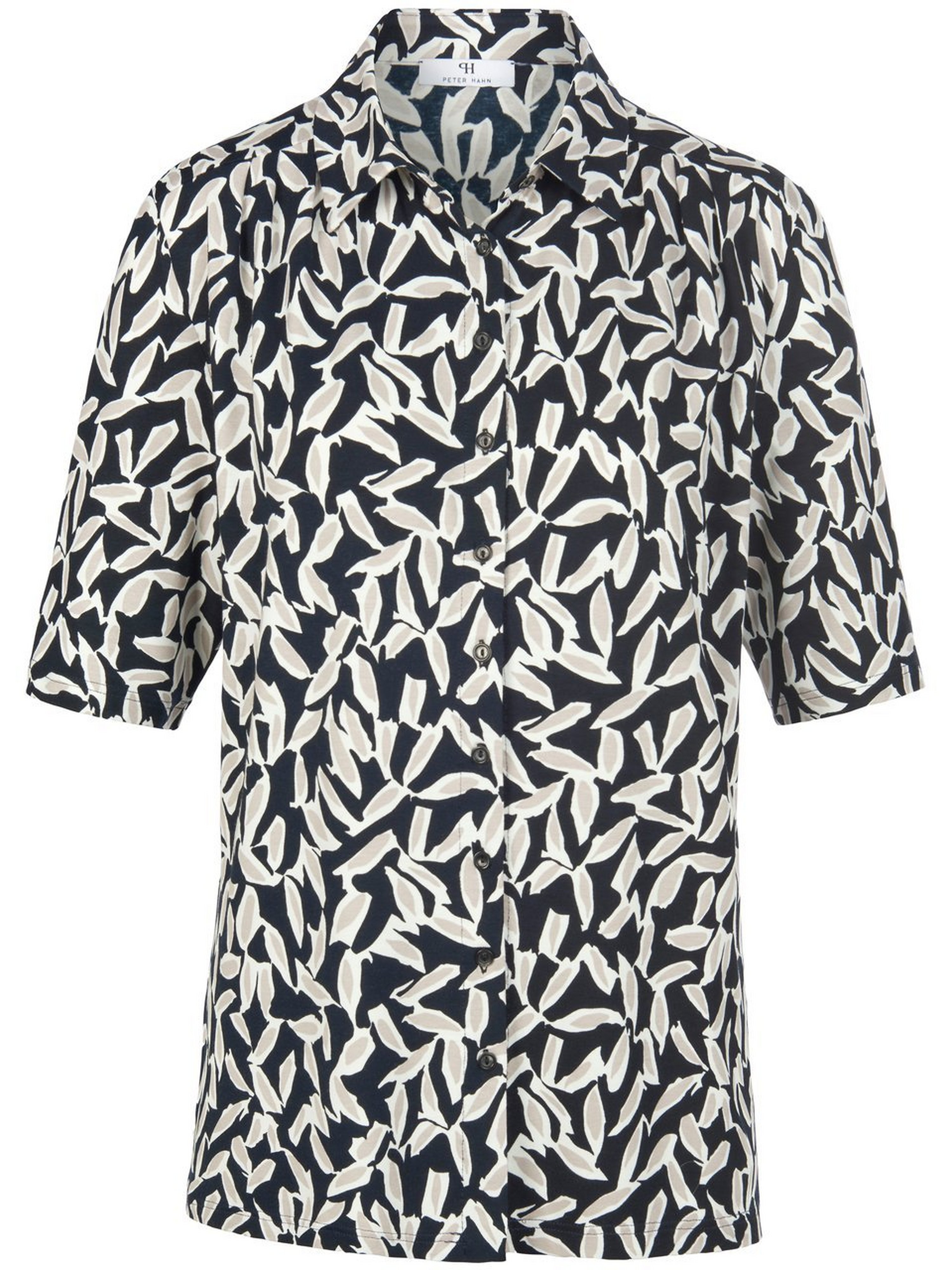 Jersey blouse blaadjesprint Van Peter Hahn zwart