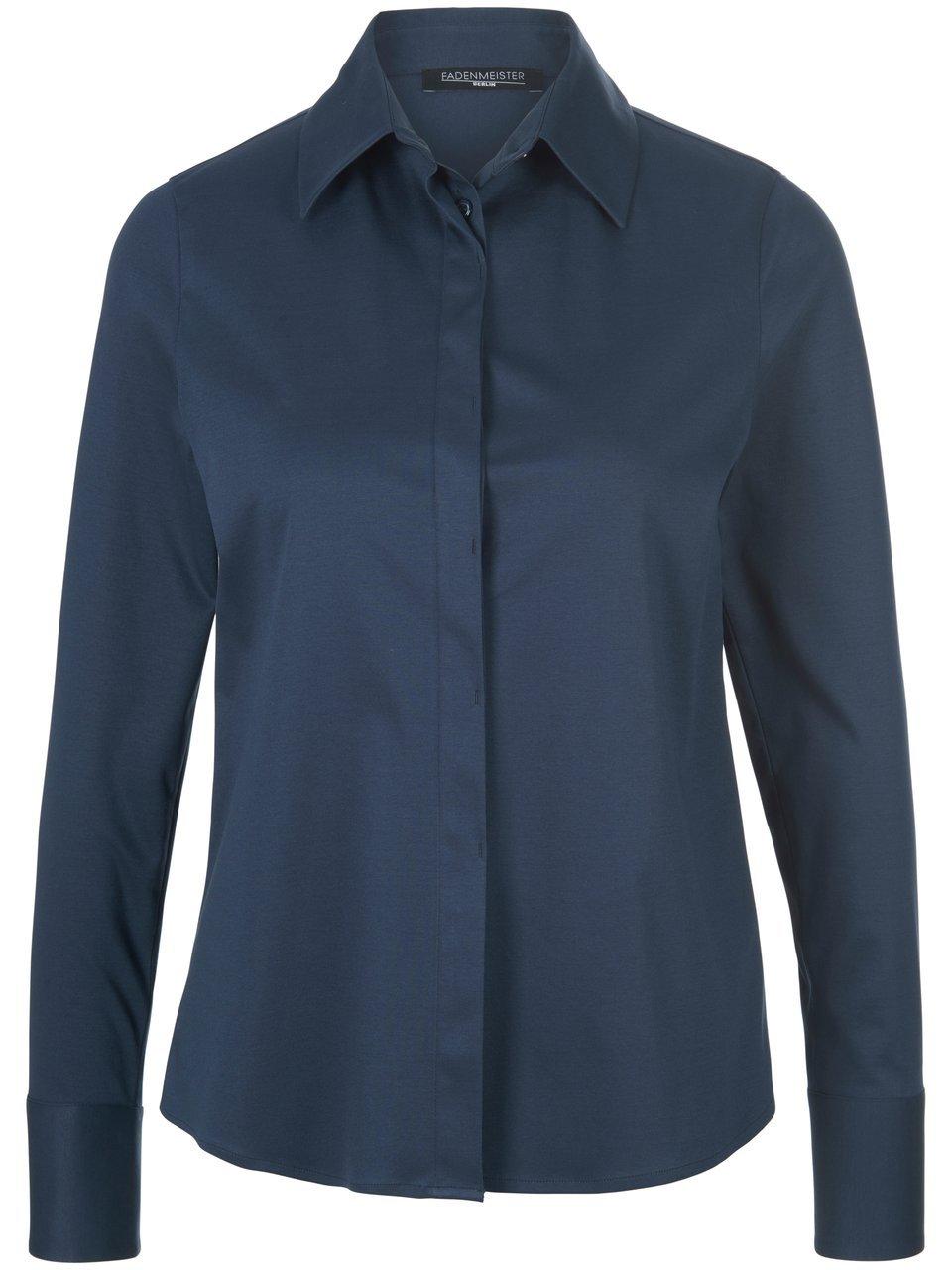Jersey blouse 100% katoen Van Fadenmeister Berlin blauw