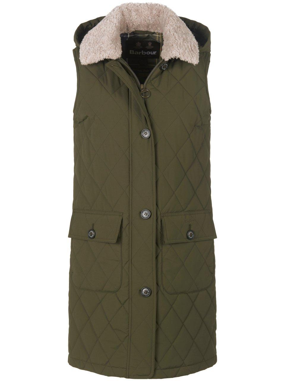 Lange watté-bodywarmer afneembare capuchon Van Barbour groen