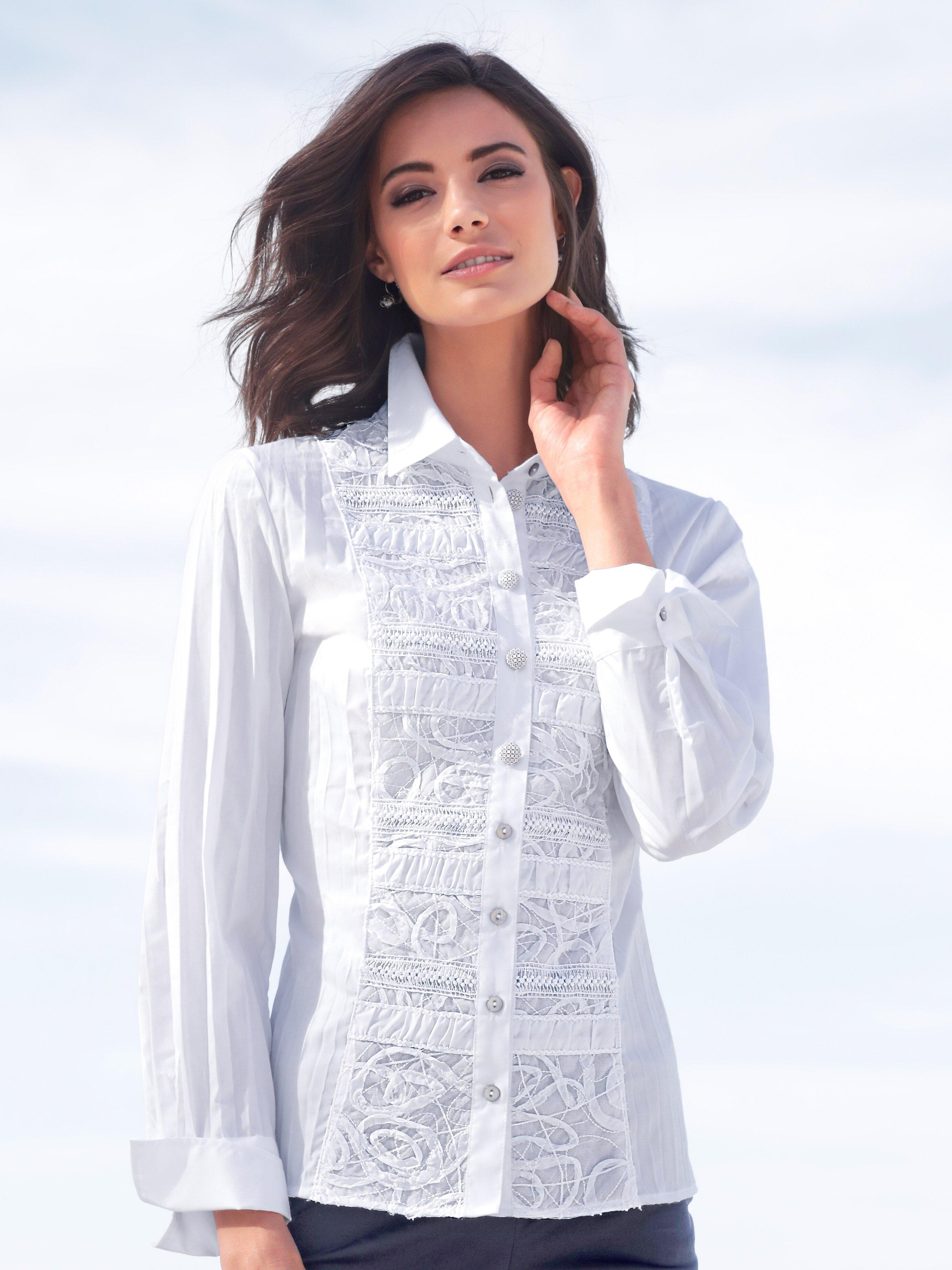 Just White - Blouse with an embroidered insert at the front - white