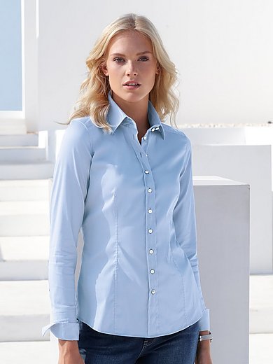 van Laack - Slim-fit blouse in 3 cup sizes - light blue
