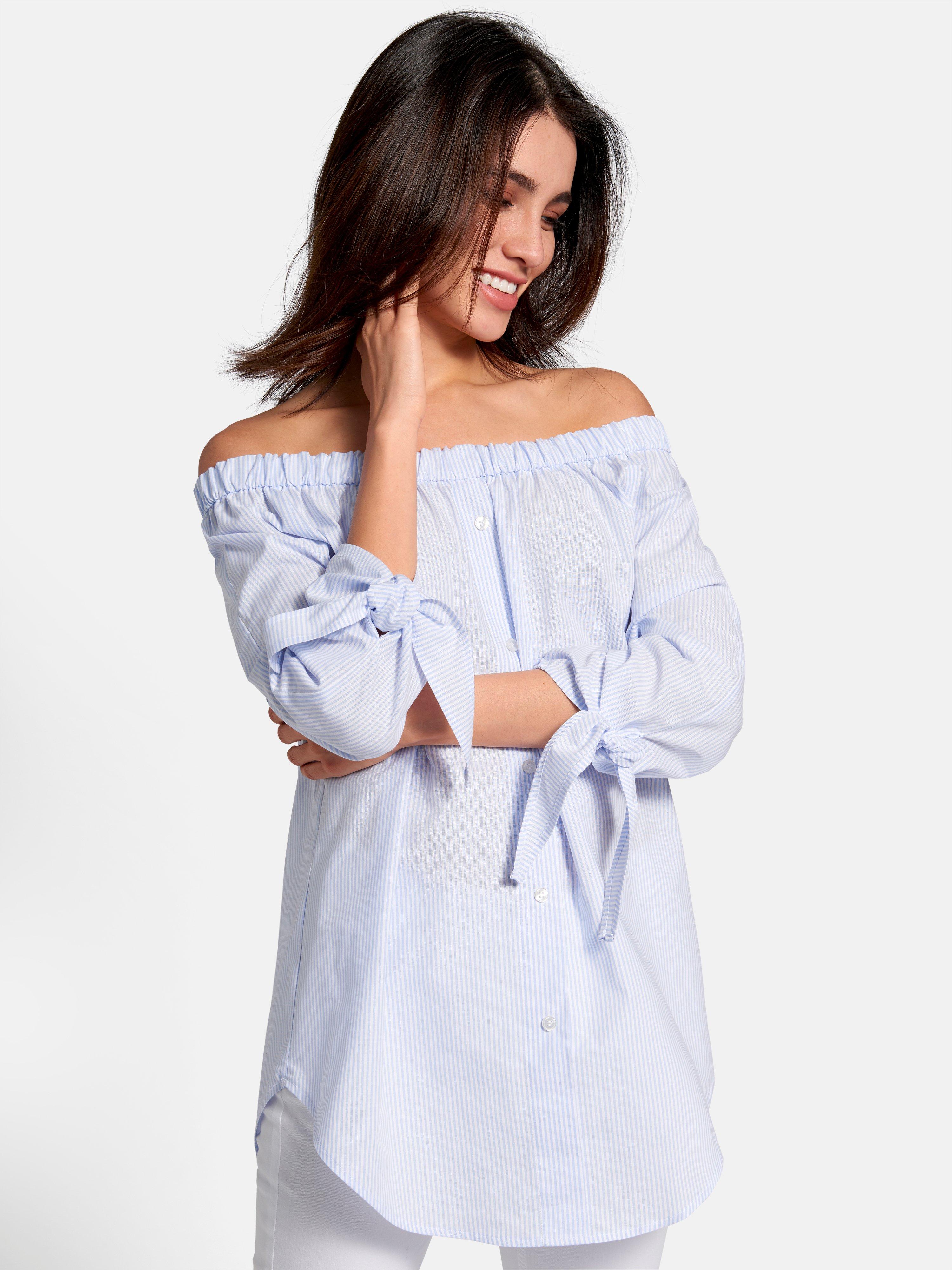 Emilia Lay - Streifen-Bluse mit 3/4-Arm - Hellblau/Weiß