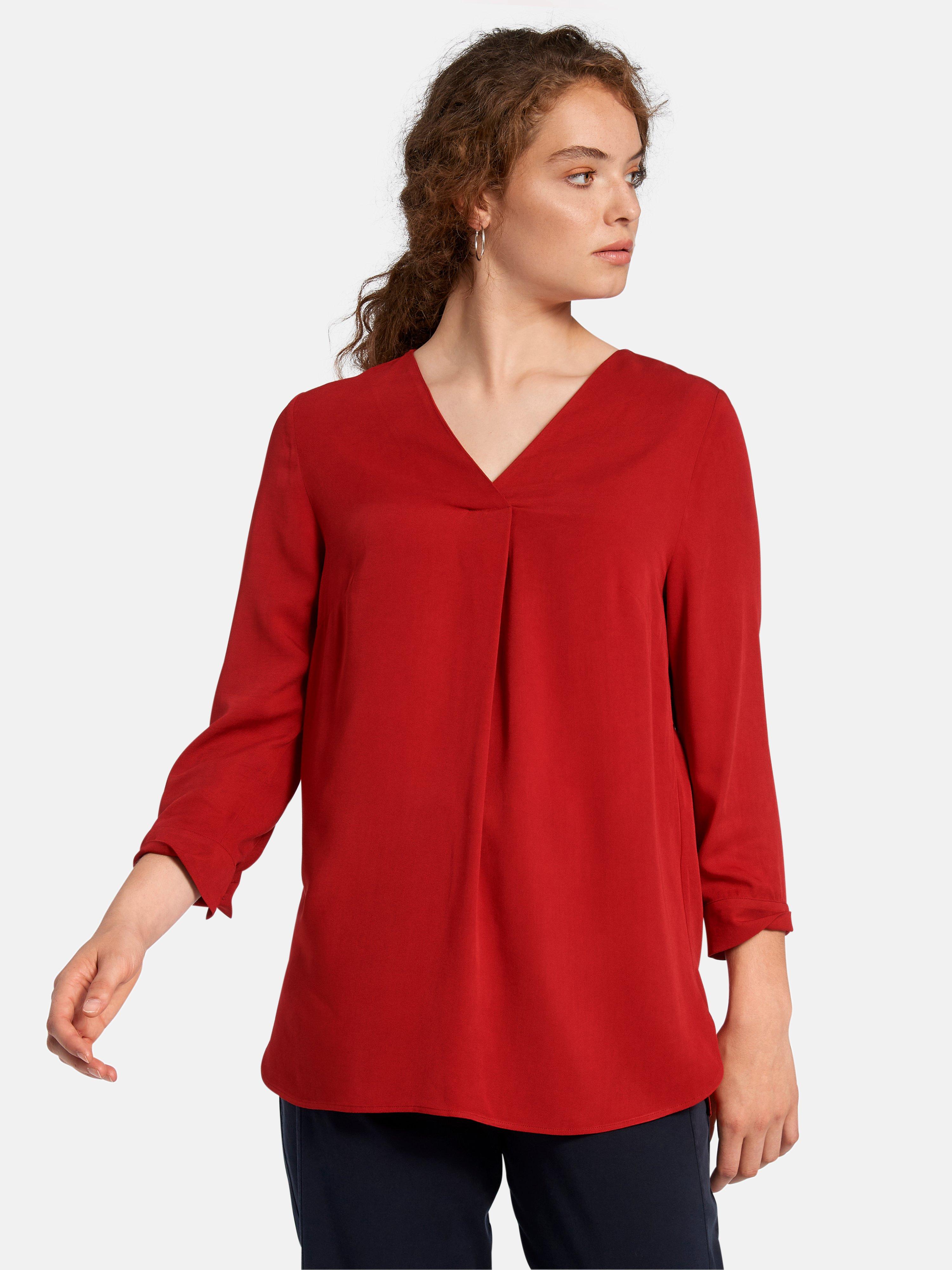 HANERDUN Damesblouse V-hals tops 3/4 mouwen bovenstuk elegant jacquardstof hemd casual blouses fashion solide tuniek, abrikoos, L